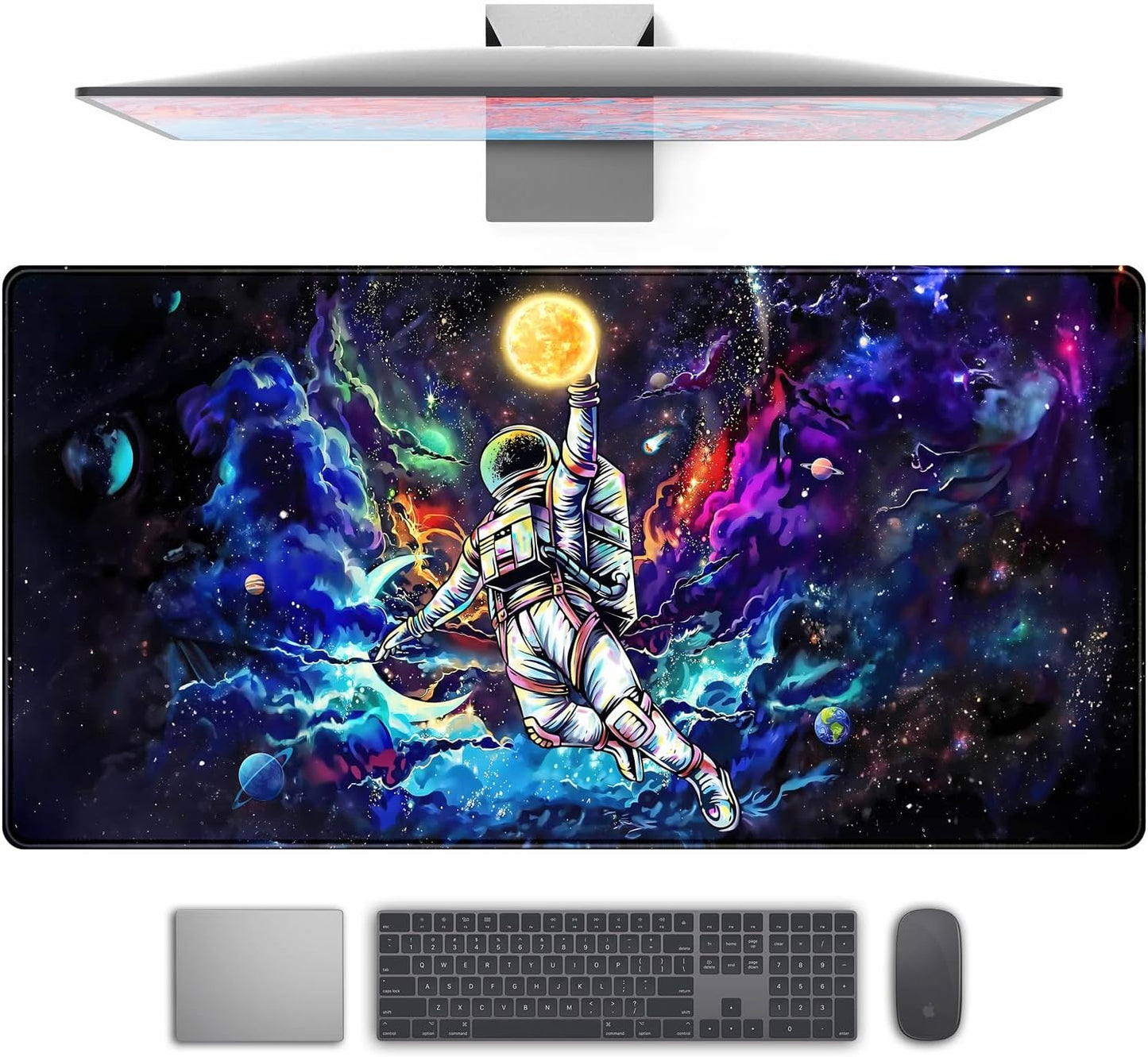 Astronaut Desk Space Mouse Pad for Boys - Galaxy Gaming Mouse Pad, 31.5x15.7in, Stitched Edges