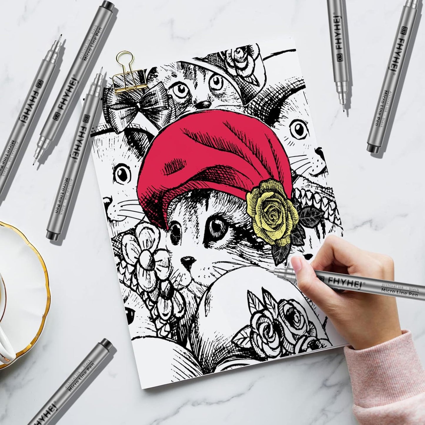 Micro Fineliner Drawing Art Pens: 9 Black Fine Line Ink Set Artist Supplies Archival Inking Markers Liner Professional Sketch Outline Anime Sketching Artist Illustration Watercolor