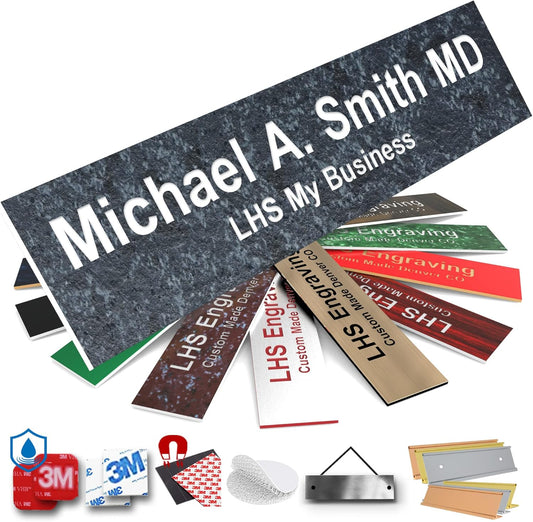 Engraved Door Signs for Office Personalized Mojave Plastic Door Plaque White Letters - Made in USA 2x8 N8