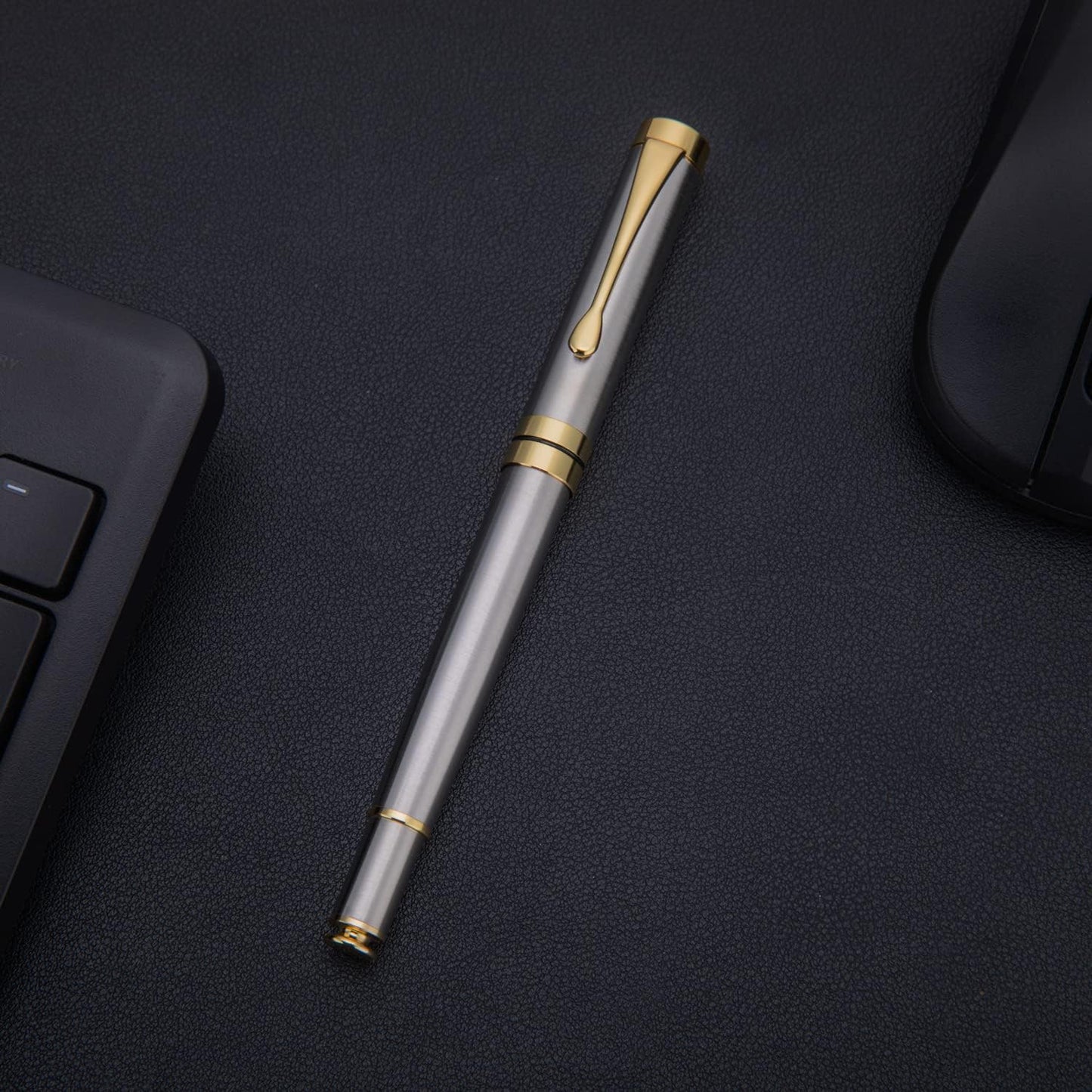 BEILUNER Ballpoint Pens, Stunning Silver Chrome Metal Pen with Golden Trim, Best Ball Pen Gift Set for Men & Women, Professional, Executive, Office, Nice Pens-Gift Box with 0.5mm Extra Black Refill