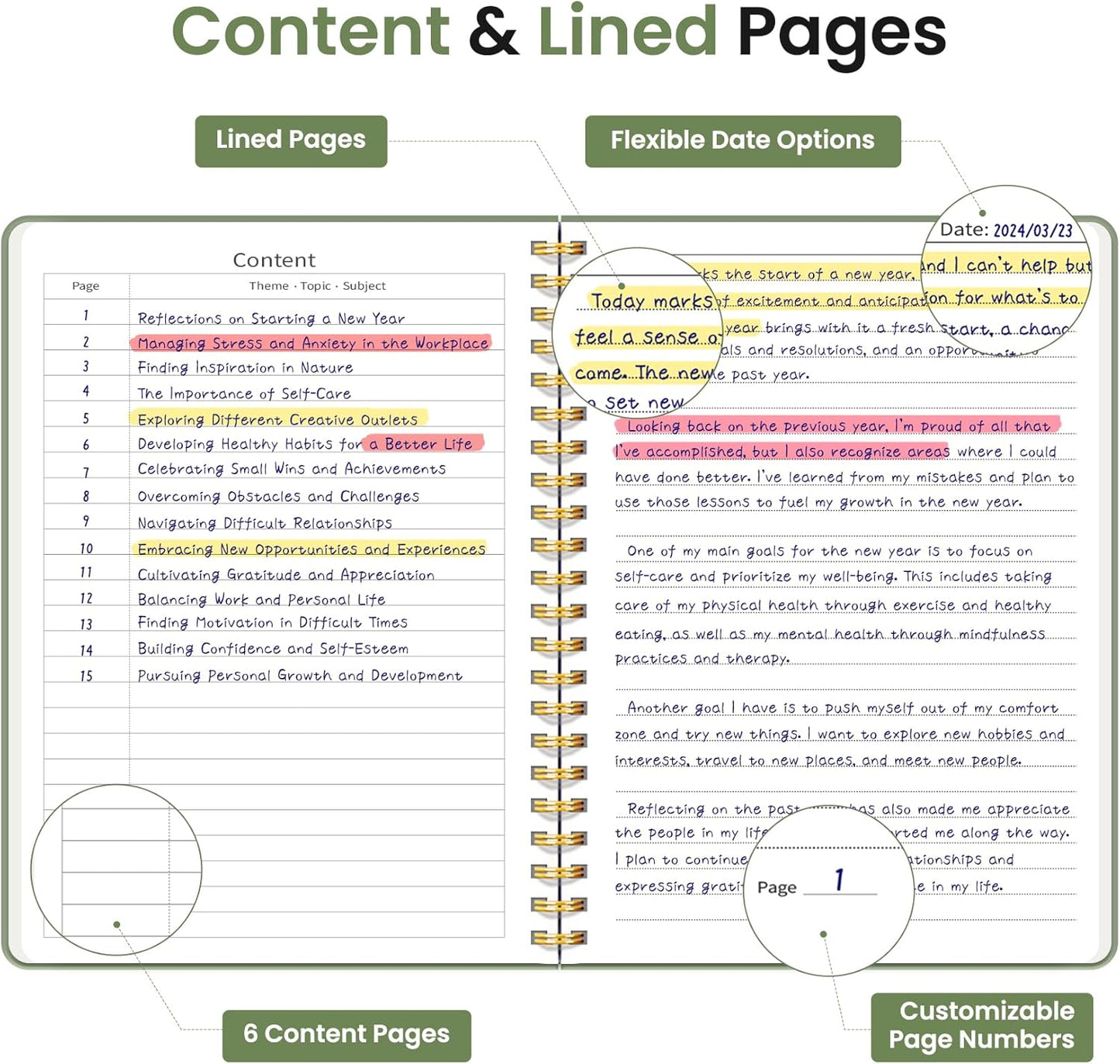 Taja Lined Spiral Journal Notebook for Work, 6 Pack, 140 Pages, College Ruled Hardcover Notebook Journal for Women, 6 Pcs, Journals for Writing, A5(6"x8") - Multi