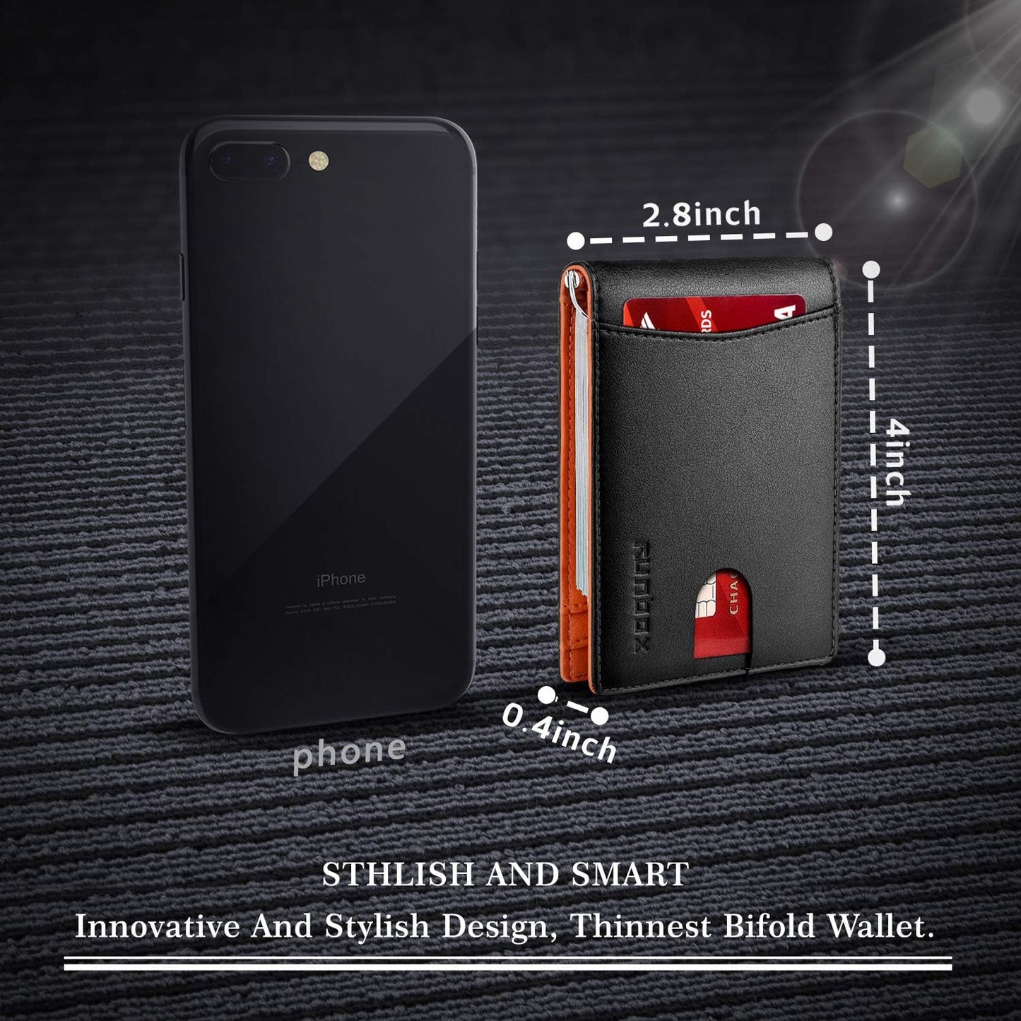 Slim Wallet for Men Genuine Leather RFID Blocking Bifold Minimalist Front Pocket Mens Wallet with Money Clip Thin Gift Box