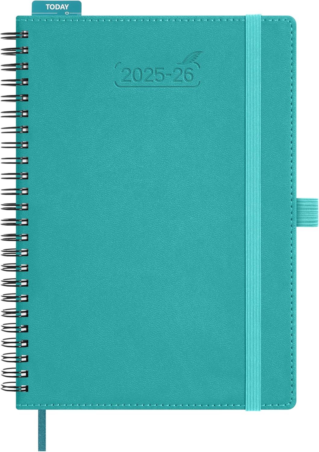 BEZEND Planner 2025-2026 Weekly and Monthly, 5.8" x 8.5" Academic Calendar (Jul 25-Dec 26) Vertical Daily Appointment with Hourly Timeslot & Monthly Tab, Spiral, PU Leather Softcover - Turquoise