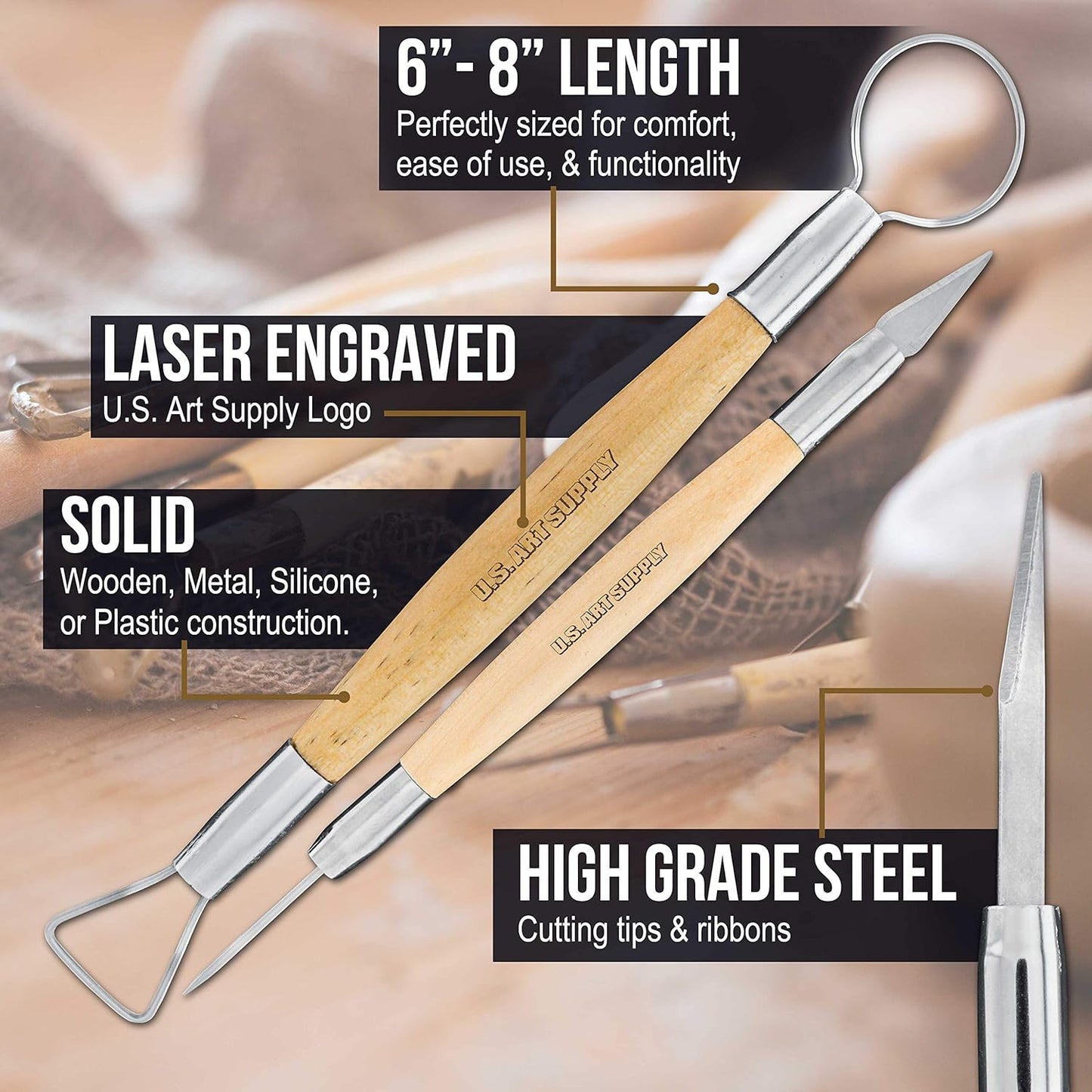 U.S. Art Supply Pottery & Clay Tools Set (53-Piece) - Includes Pottery Tools, Canvas Case for Sculpting, Ceramics, and Easy Storage & Transport