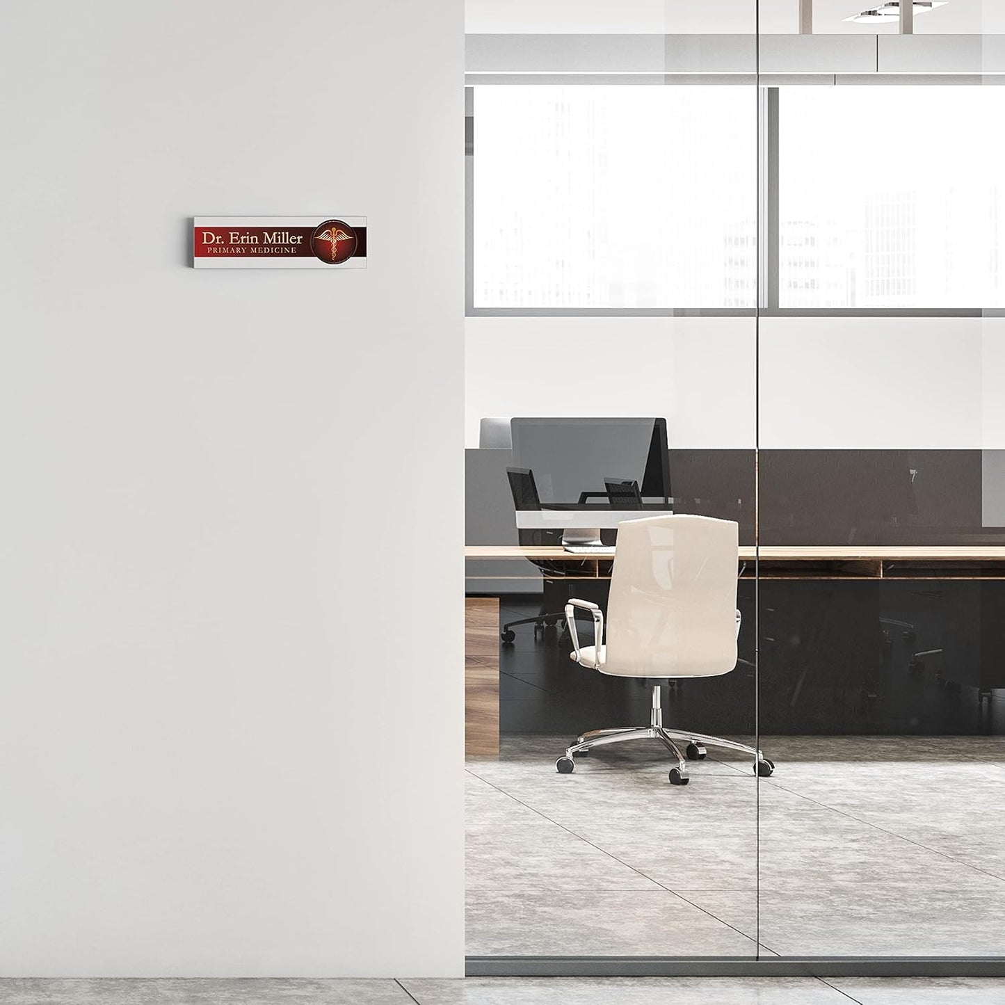 Artblox Personalized Office Desk Name Plate and Business Card Holder | Clear Acrylic Glass with Teak Wood Stand | Doctor Design Customized with Your Name and Credentials Office Desk Decor