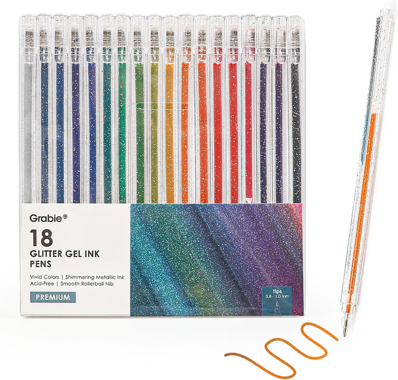 Capped Glitter Gel Pens 18 Colors, Metallic Vibrant Sparkle Gel Pens for Coloring, Color Pens for Adults,Colored Gel Pens for Adult Coloring Books and Drawing