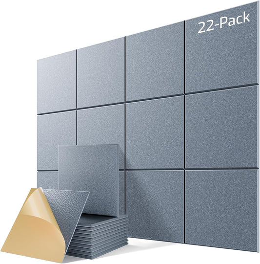 22 Pack Self-Adhesive Acoustic Panels, 12" X 12" X 0.4" High-Density Sound Proof Foam Panels for Walls, Soundproof Wall Panels for Home & Office (Light Gray)