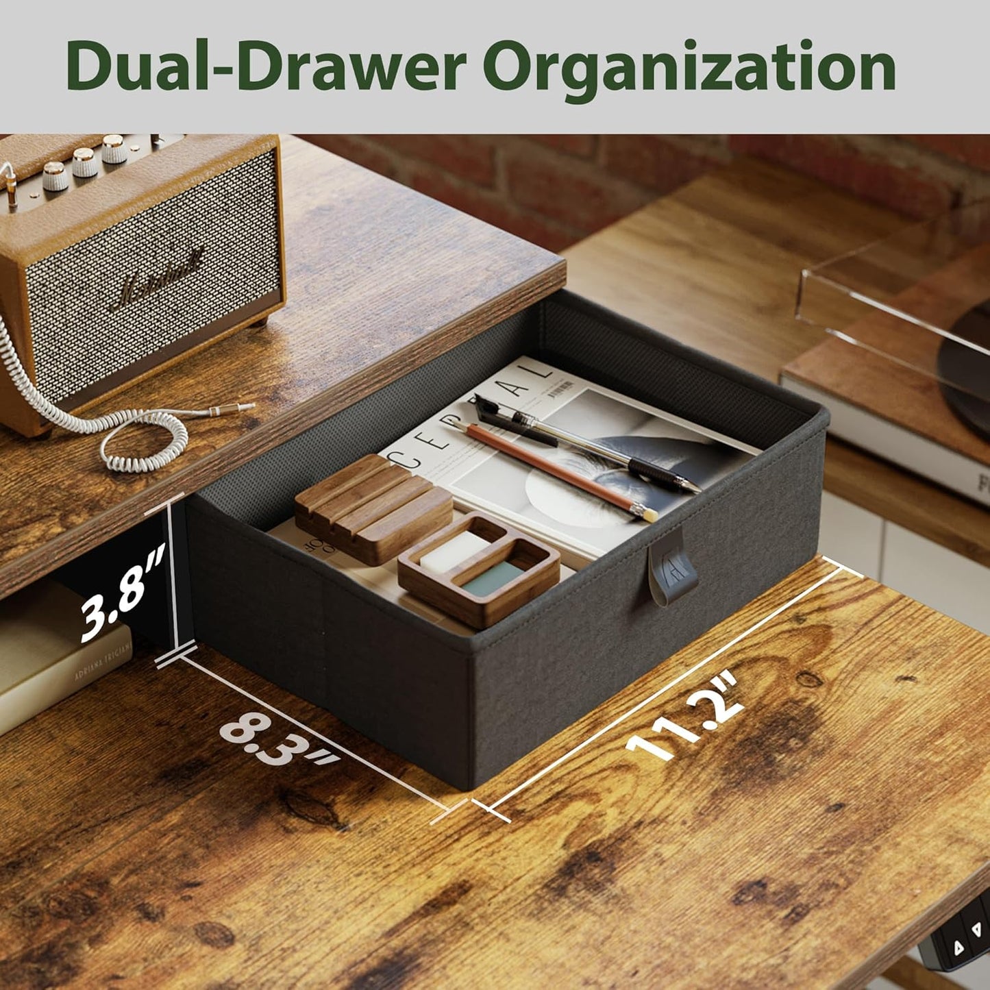 Agilestic Electric Standing Desk with 2 Drawers, 48 x 23 Inches Height Adjustable Desk, 2 Fabric Drawers, Rustic Brown