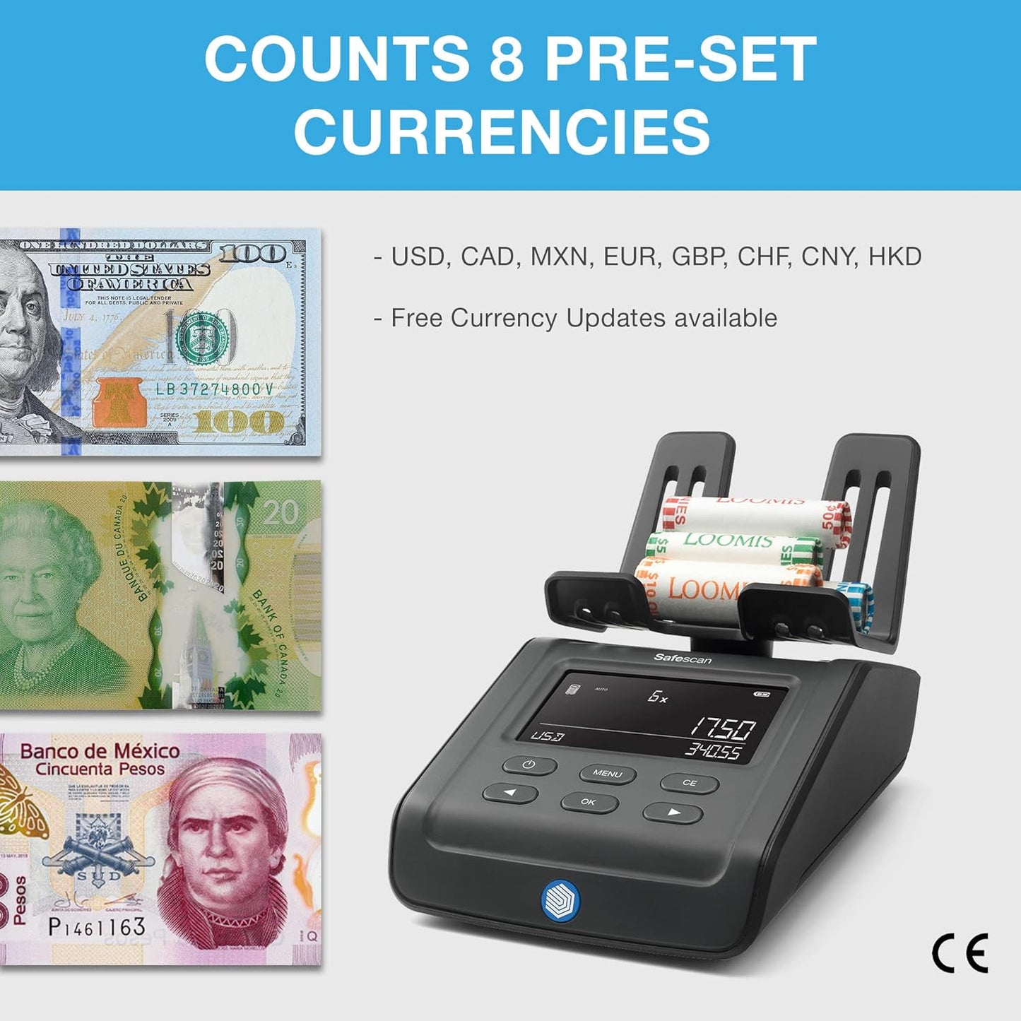 Safescan 6175 Money Counting Scale, Multi-Currency, Ideal for Coins, Bills, and Non-Cash Items, Store Individual Counting Results, Coin Roll and Bill Bundle Counting, Reliable, 3-Year Warranty