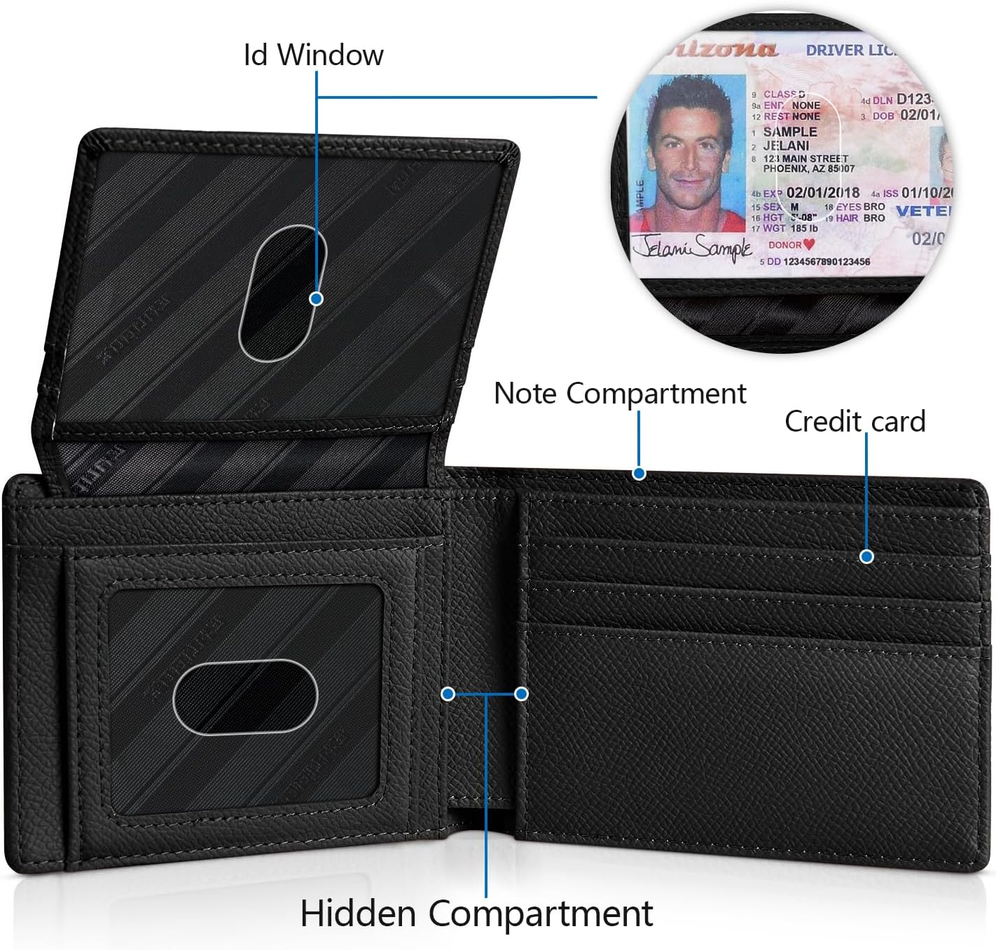 RUNBOX Wallet for Men Slim Rfid Leather 2 ID Window With Gift Box