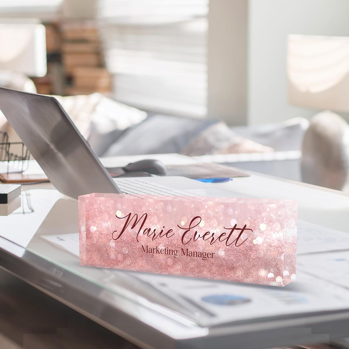 Custom Name Plate for Desk | Personalized Desk Name Plate | Personalized Boss Employee Teacher Appreciation Gifts | Acrylic Name Plate Office Desk Accessories (A-Pink Quartz)