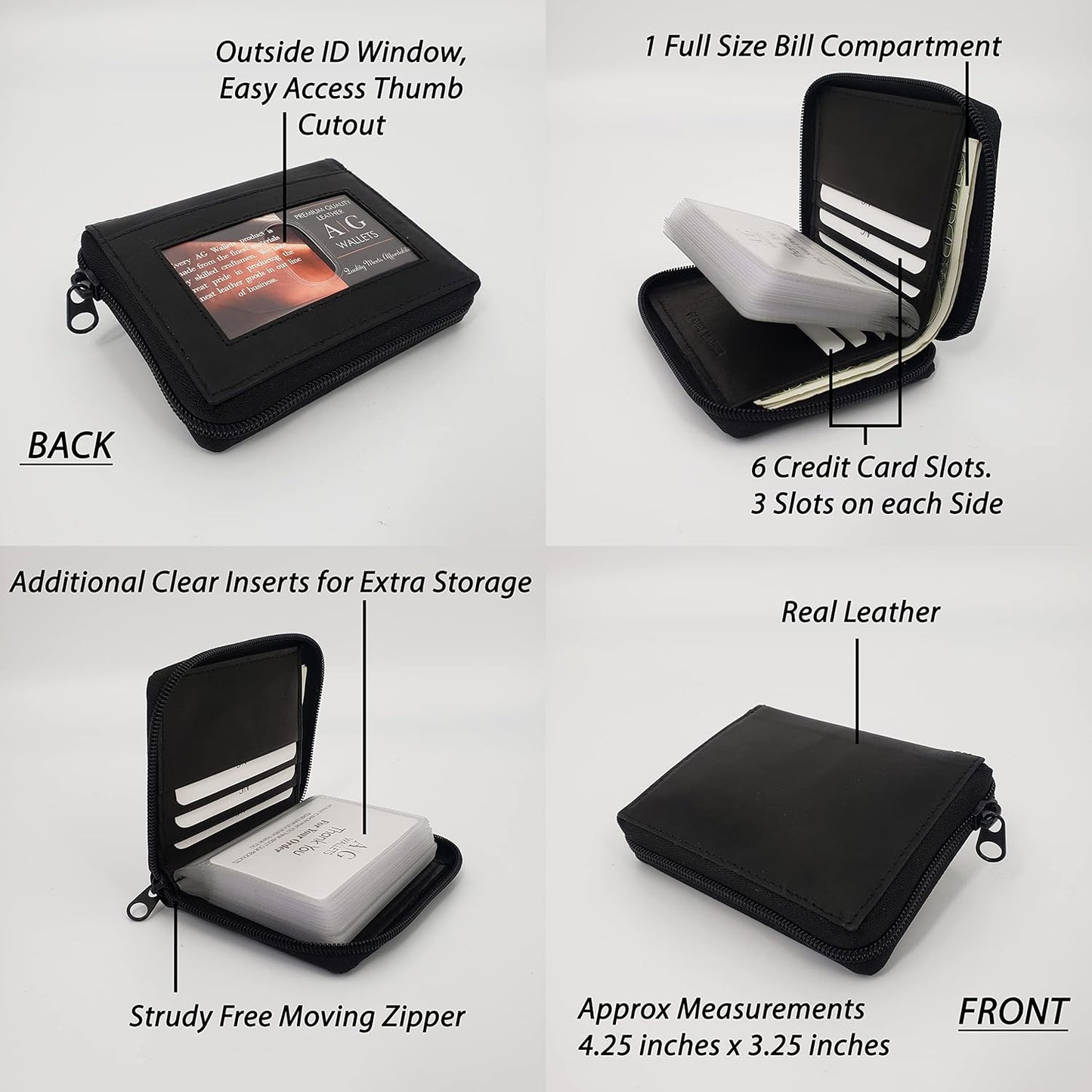 ag wallets Mens Zip Around Leather Wallet with Inserts (Burgundy)