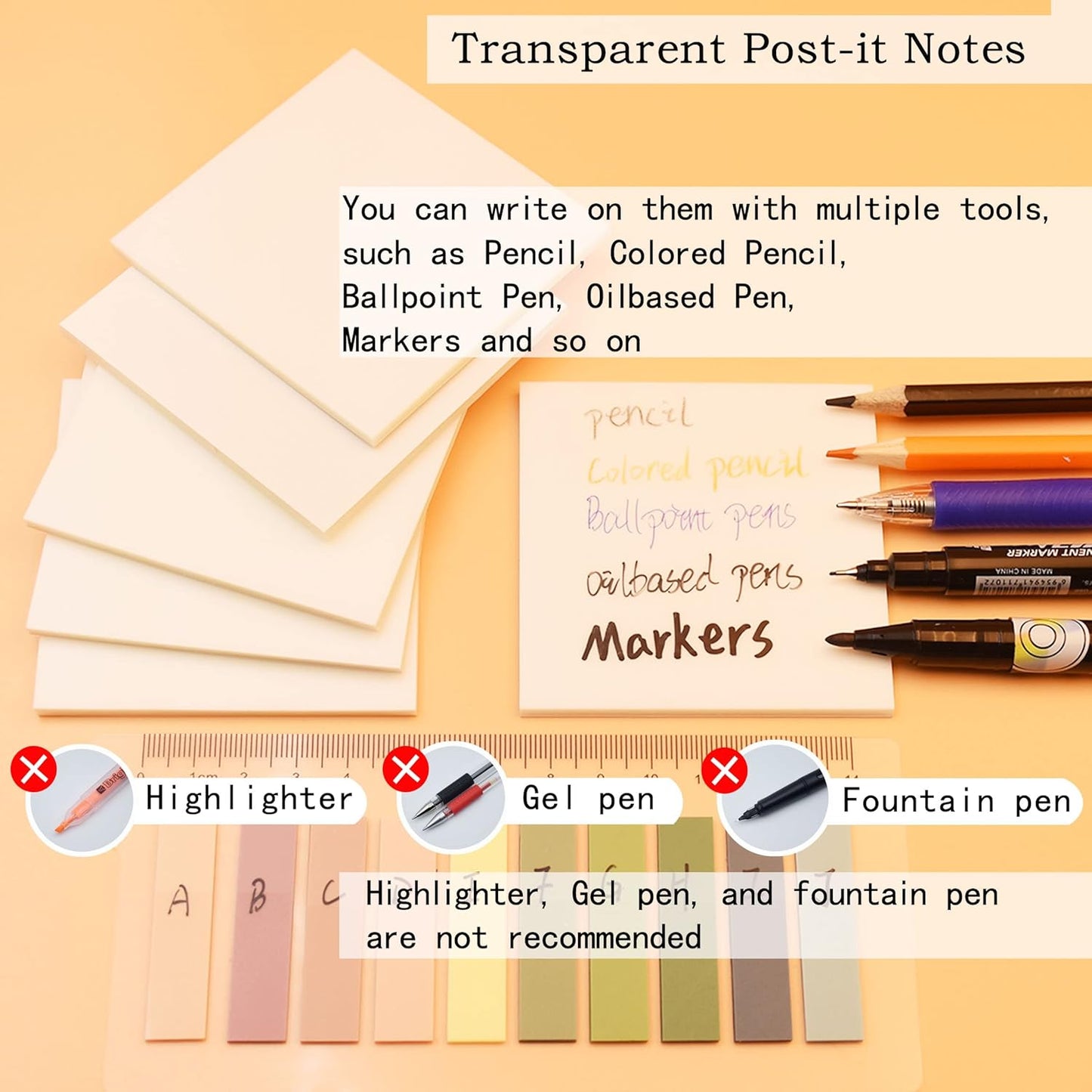 800Pcs Transparent Sticky Notes, 3"x3" Clear Sticky Notes, Waterproof Translucent Sticky Note Pads for Books Annotation, Clear Post it Notes for Bible Study, School, Office（White）