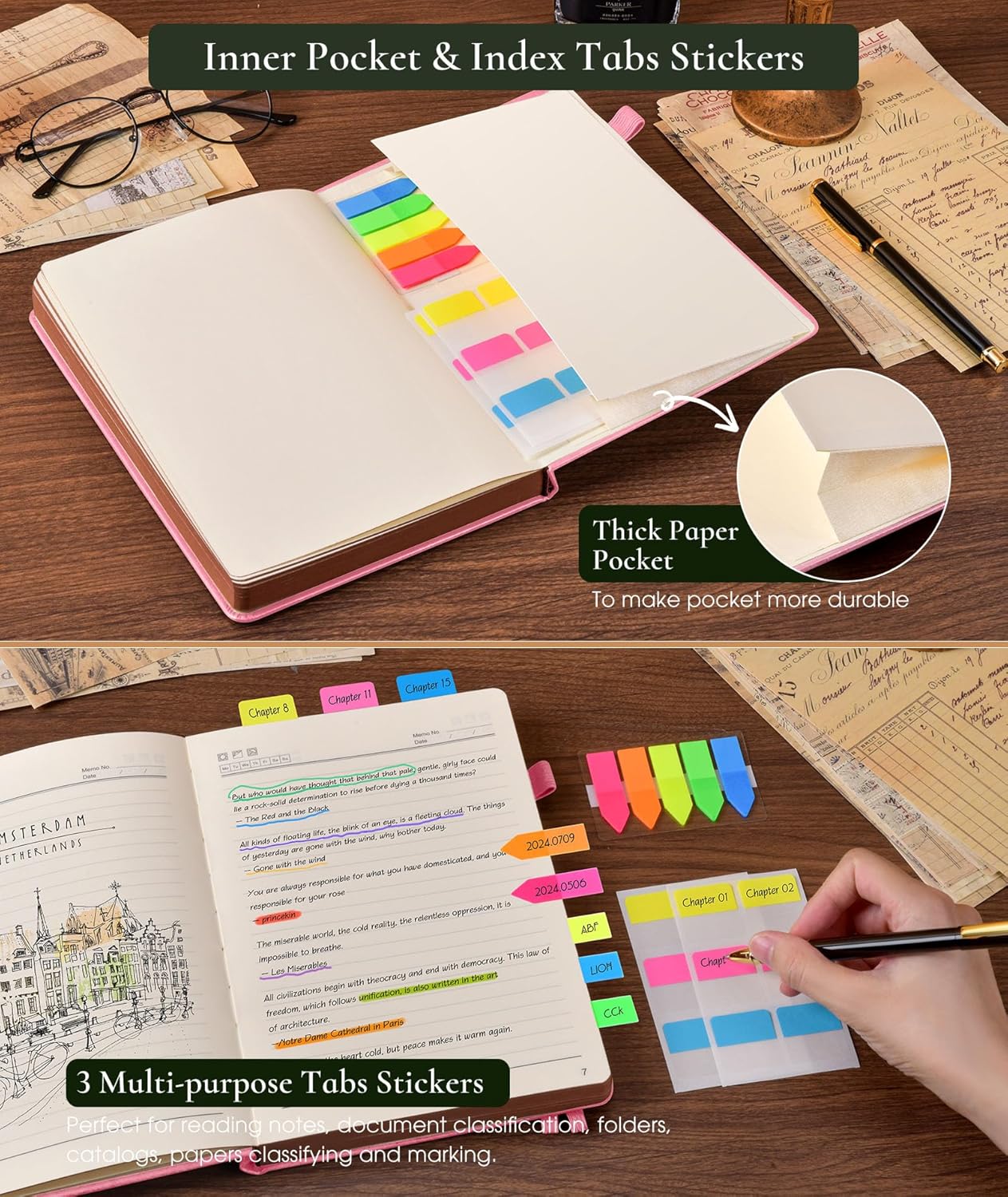 Vintage Leather Journal with 300 Numbered Pages,A4 Lined Journal for Men Women,Daily Journals for Writing,College Ruled Notebook for Work,School,Note taking,Travel Diary,Large (8.5" X 11.3")