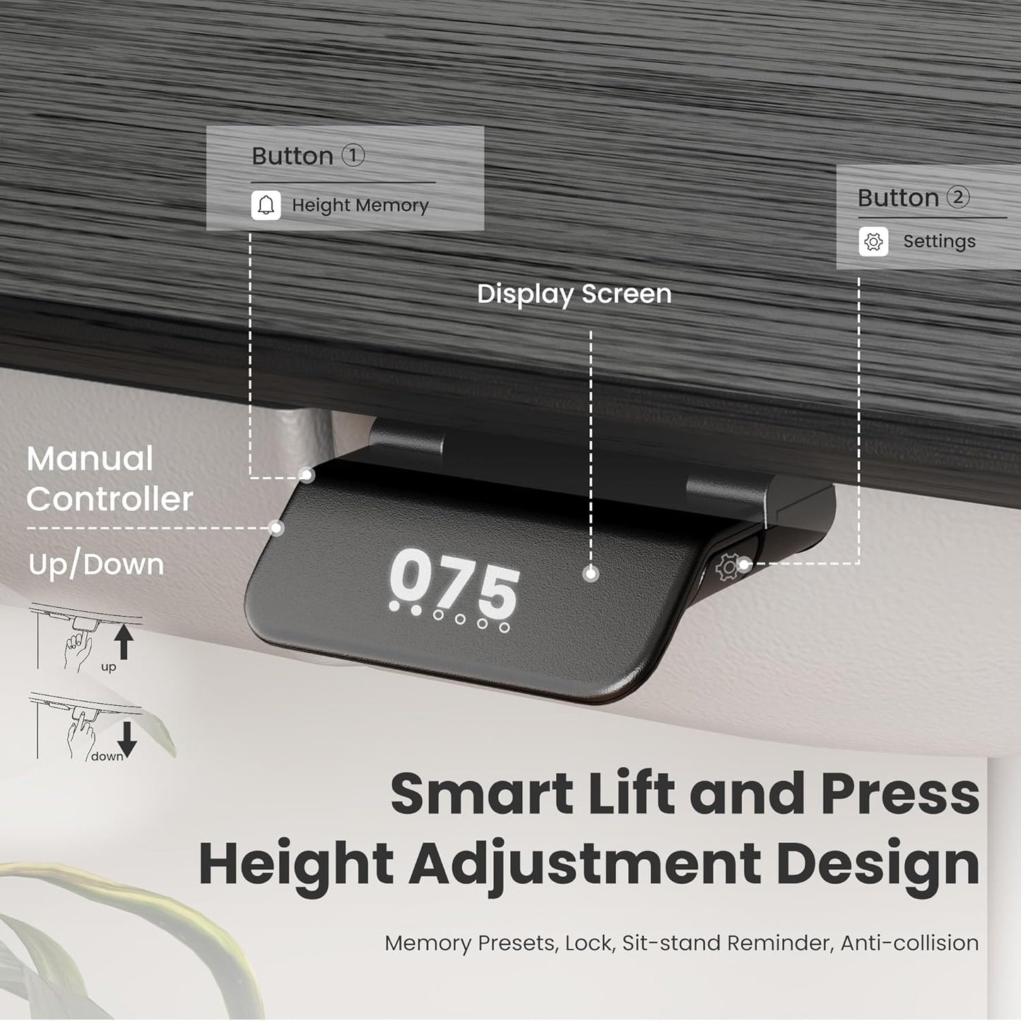 COLAMY Electric Standing Desk, Whole-Piece Gaming Desk with Dual Motors, Ergonomic Footrest, Drawers for Storage, Adjustable Height Sit-Stand Desk for Home Office (Veneer Desktop, Black Oak + White)