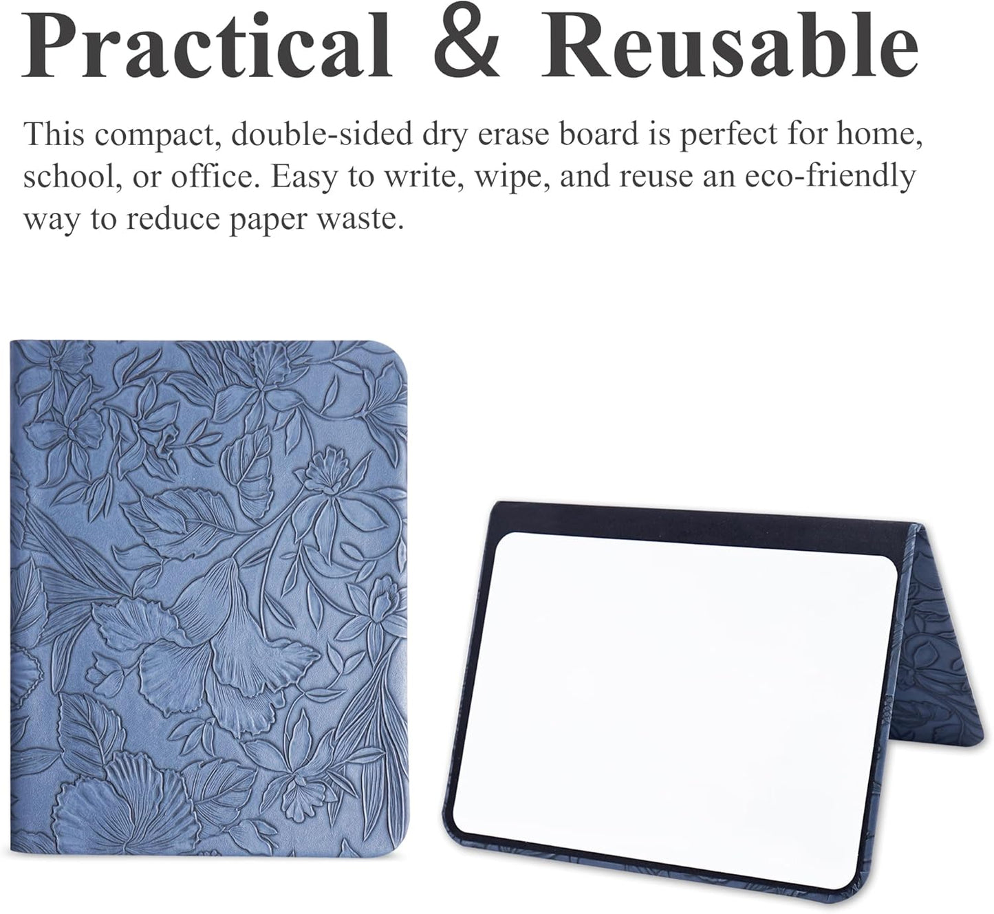 Portable Small White Board Dry Erase Board, Reusable 9.5 * 6.6in Notebook Memo, Office Home Supplies Desk Accessories(1-Carved Blue)