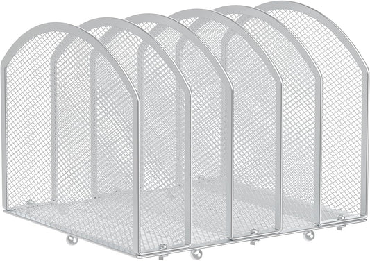 Desk File Organizer 5 Sections Desktop Organizer File Sorter Office Organization File Folder Holder for Office School & Classroom (Silver, 5 Section - 1Pack)