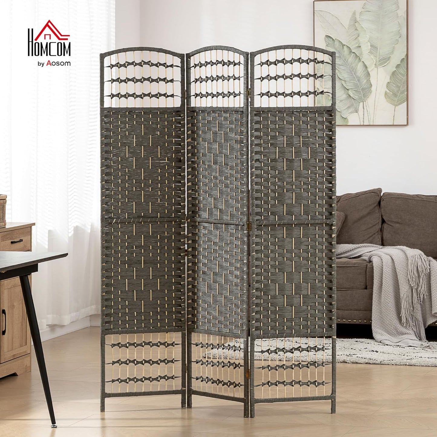 HOMCOM 3 Panel Room Divider, Folding Privacy Screen, 5.6' Room Separator, Wave Fiber Freestanding Partition Wall Divider, Dark Gray