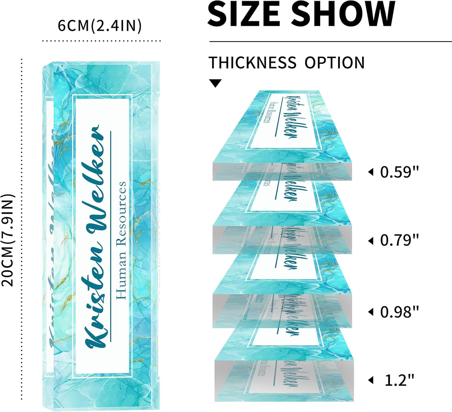 Desk Name Plate Personalized, Premium Gradient Blue Marble Acrylic Desk Name Plate, Personalized Name Plate for Desk, Office Decor for Women or Men Coworkers, Boss, Employee, Teacher