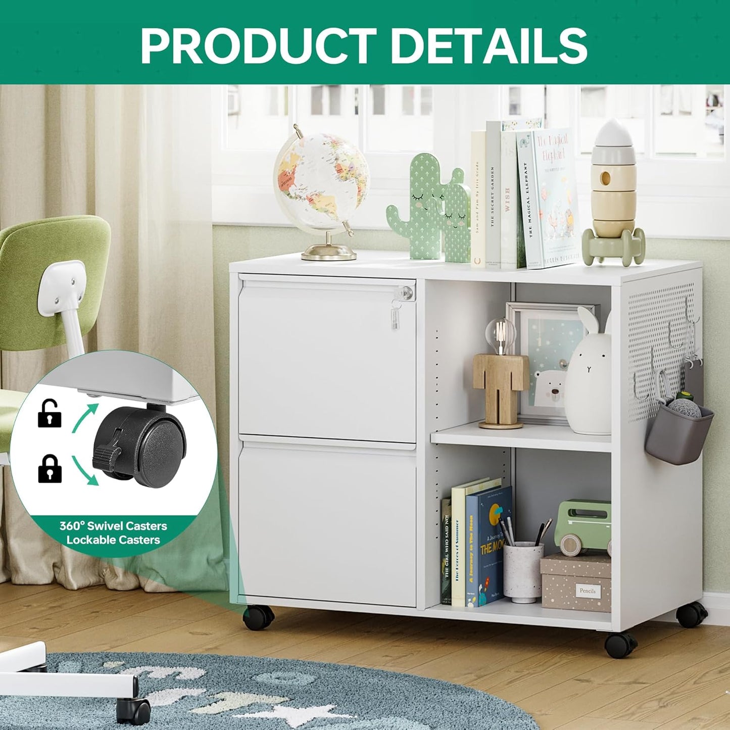 Letaya Mobile File Cabinet, Metal Lateral Rolling Printer Stand Filing Cabinets with Shelves for Home Office-Storage A4/F4/Letter (White)