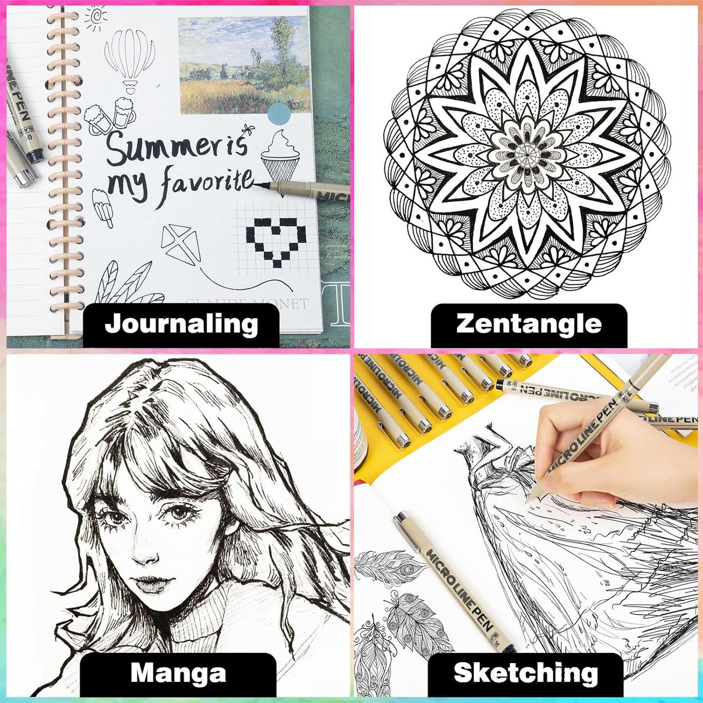 KERIFI Micro-Pen Fineliner Ink Pens, 12 Pack Black Micro Fine Point Drawing Pens Waterproof Archival Ink Multiliner Pens for Artist Illustration, Sketching, Technical Drawing, Zentangle, Scrapbooking