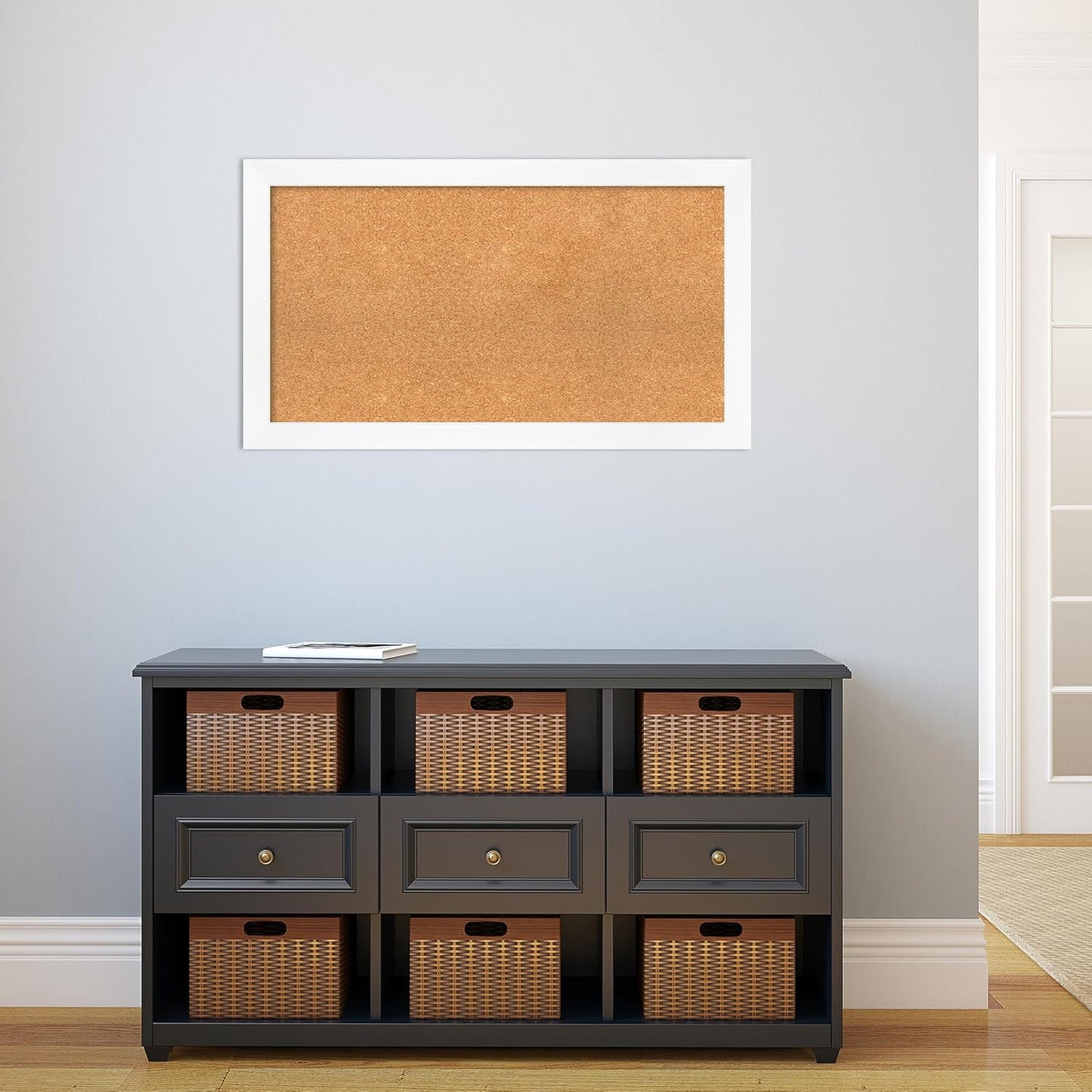 Amanti Art Natural Cork Board for Wall, 21x37 Vision Board with White Frame, Large Corkboard Office Decor for Home Organization, Modern Corkboard Pinboard to Display Items for Home Organization in