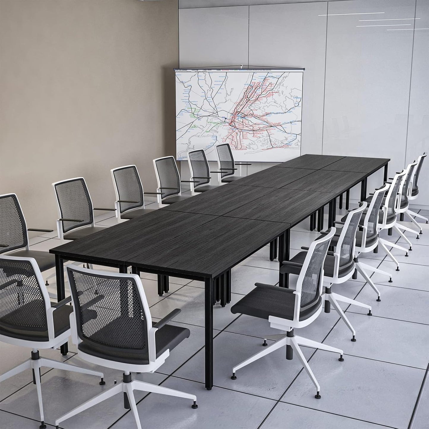 Bonzy Home Conference Tables 16ft Office Computer Desk for Meeting Room Study Writing Printer Table Meeting Seminar Table for 20 People Modern Black 8PCS (188.8"x47.2"x29.5", Black)