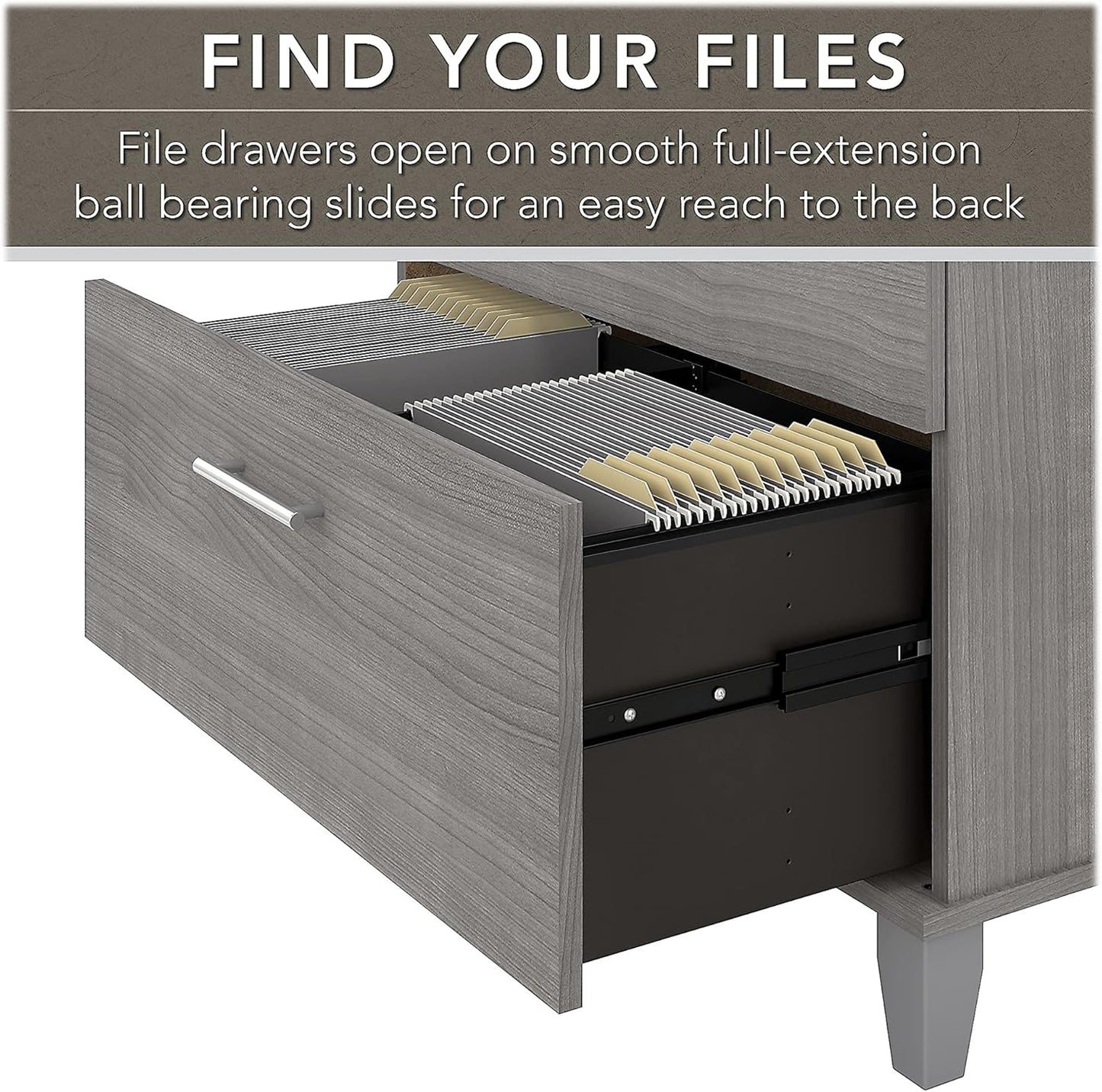 Bush Furniture Somerset 2 Drawer Lateral File Cabinet in Platinum Gray