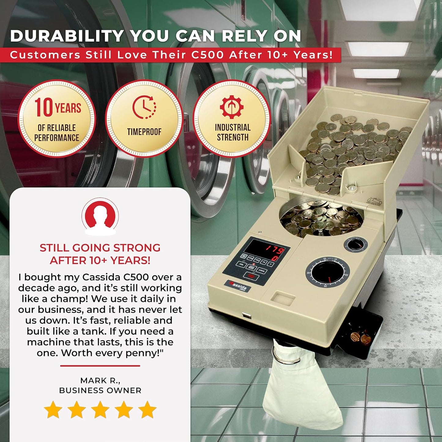 Cassida Compact & Portable Coin Counter/Off-Sorter (C500), Tan, Black