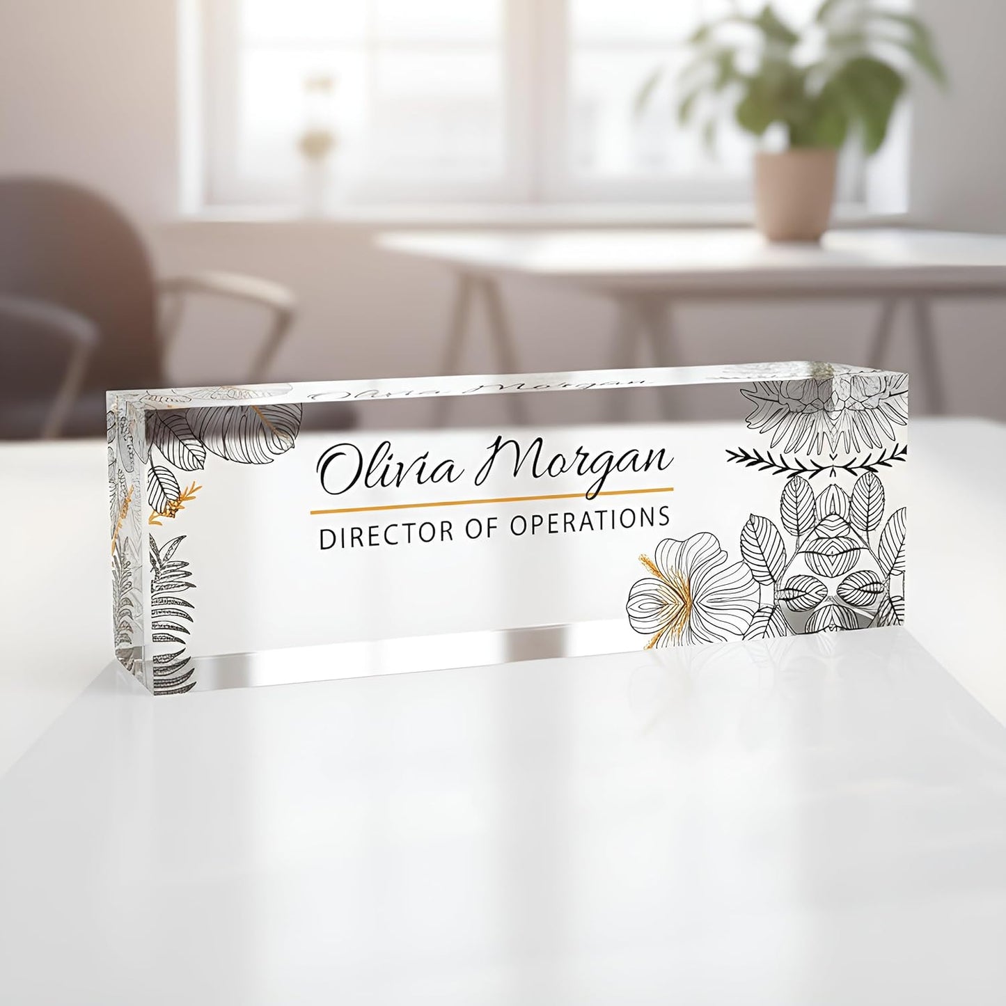 ARTBLOX | Personalized Name Plate for Desk, Custom Name Plate, Office Sign, Acrylic Desk Decor, Floral Name sign, Realtor Gift