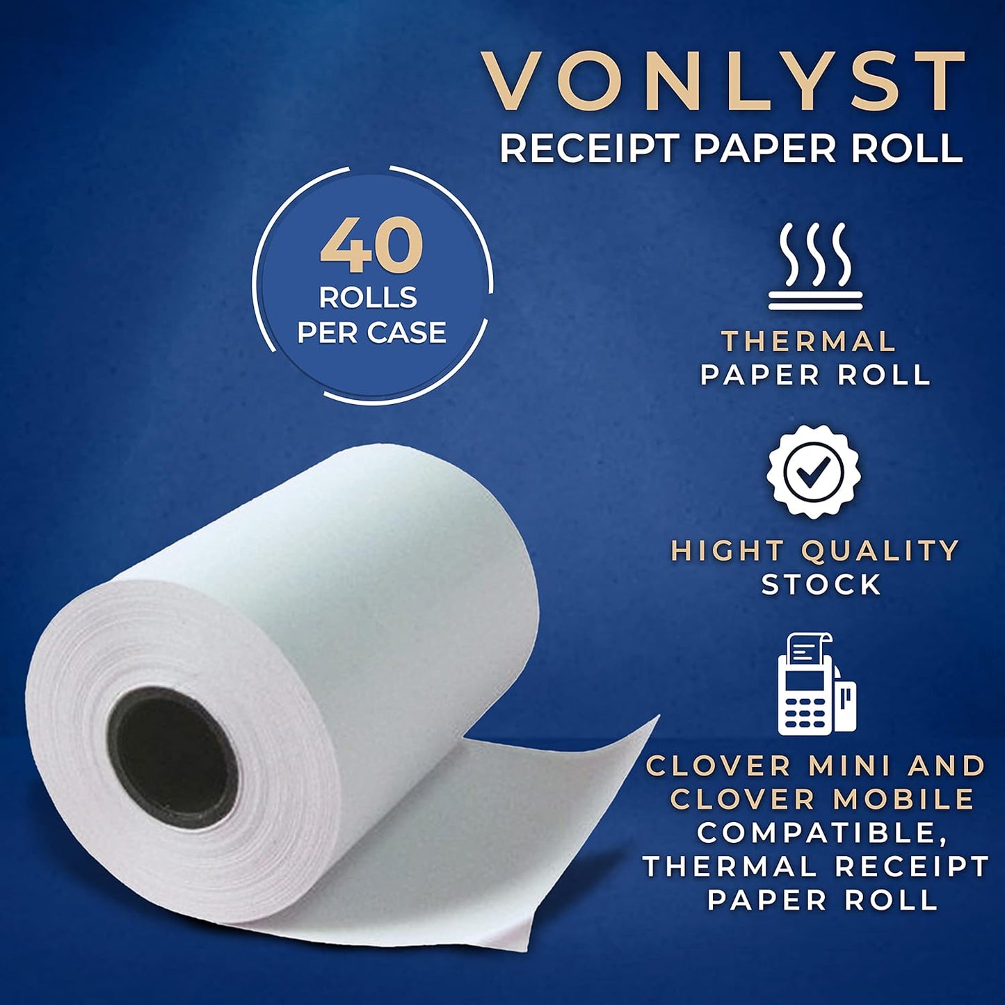 Receipt Paper for Clover Mini and Clover Mobile Thermal Printer 2 1/4 x 80 (40 rolls)