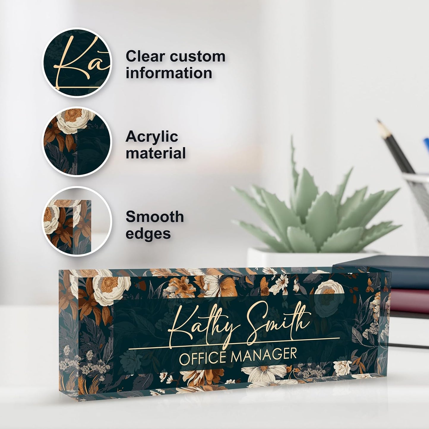 Personalized Name Plate for Desk, Custom Desk Name Plate, Acrylic Name Plate Office Desk Accessories, Personalized Office Gifts for Coworkers Teachers, Employee Appreciation Gifts (B-Darkcyan)