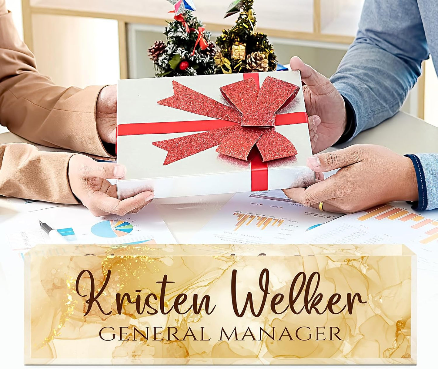 Gowellly Desk Name Plate Personalized - Custom Acrylic Name Plate for Desk - Enterprise Custom Logo/Text nameplates - Employee Appreciation Gifts (Golden Gilt)