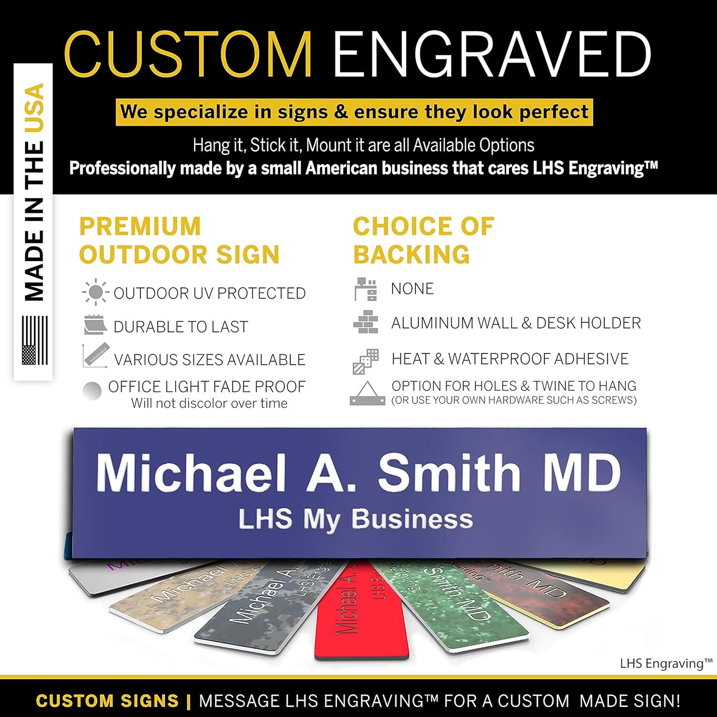 Engraved Name Plates for Door Sign Personalized Purple Plastic Plaque with White Letters - Made in USA 2x4 B13