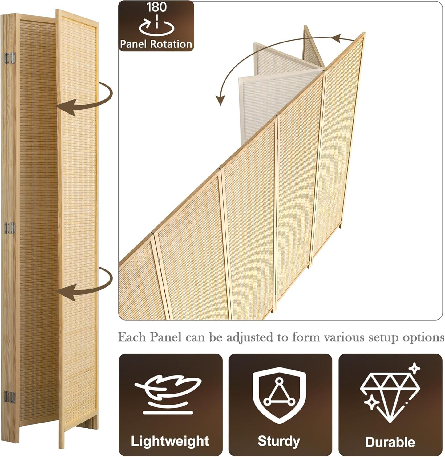 WelFurGeer 4 Panel Bamboo Room Divider, Folding Privacy Screen for Room Separation, Natural Wood Room Partitions and Dividers, Patio Privacy Panels, Decorative Wall Divider for Home, Office, Studio