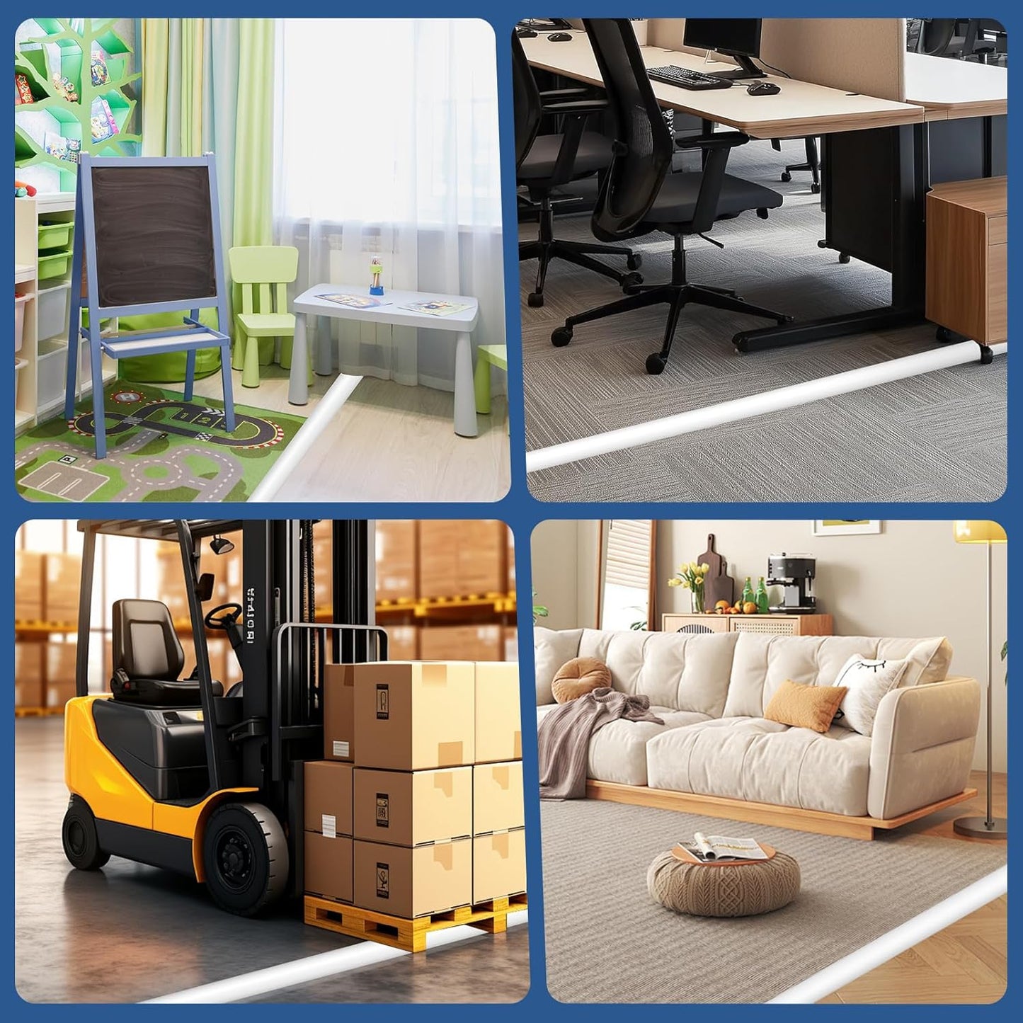 Floor Cord Cover for Wires on Floor Self Adhesive Cord Hider Floor Cable Management Wire Covers for Cords Protector Prevent Cable Trips Cord Cavity W 0.51" x H 0.31", White, 20Ft