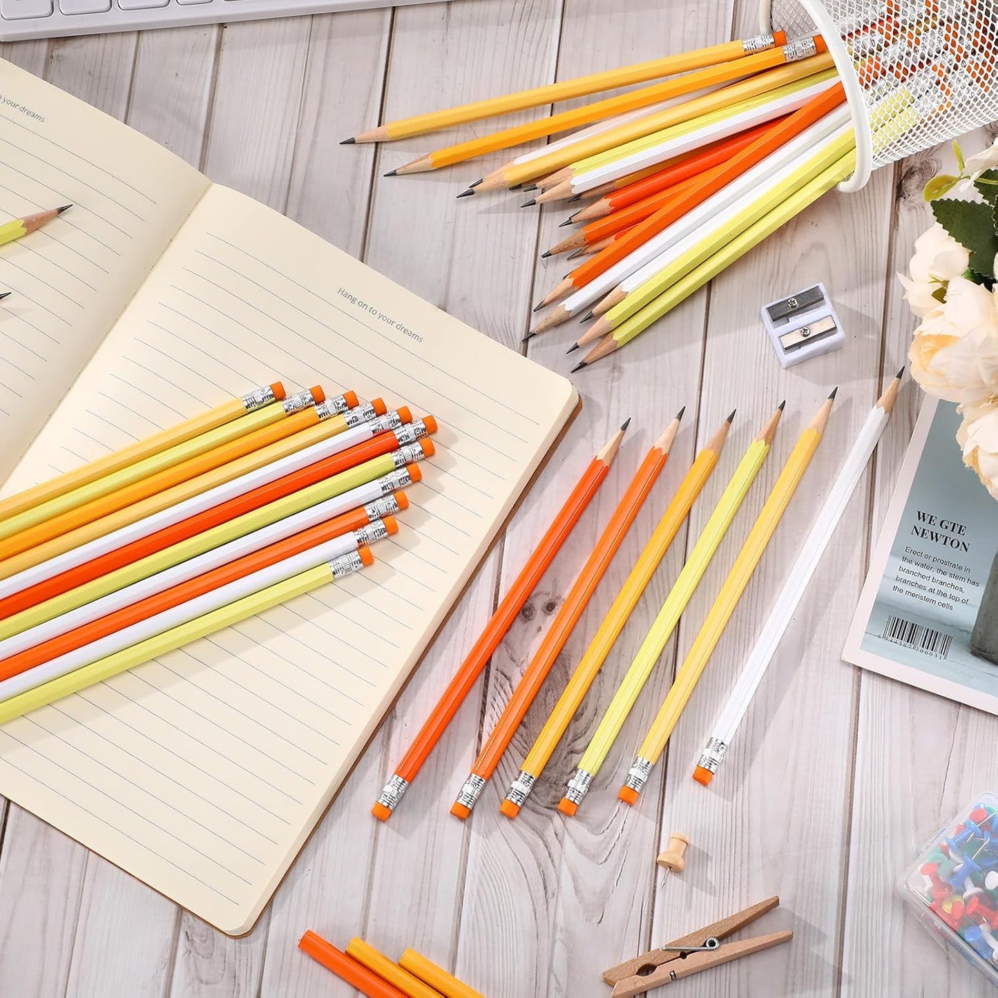 TecUnite 120 Pcs #2 HB Pencils with Eraser No 2 Unsharpened Wooden Hexagonal Pencils for Adults Gifts for School Exam art Learning Office Sketching(Orange Series)