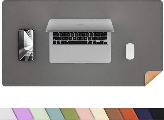 Desk Mat,35.4" x 17" Leather Desk mat,Double-Sided Desk Pad,Desk matt for Desktop,Large Mouse Pad,Office Desk mat,Waterproof Desk Blotter pad for Office&Home(Dark Grey+Cork)