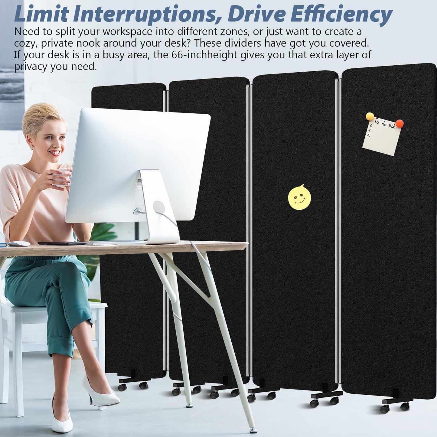 Acoustic Room Divider Privacy Panel with Wheels, 4 Panel Soundproof Room Divider (Aluminum Frame) for Room Partition, Folding Room Dividers Separation Office Cubicle Wall Sound Proof Partition Divider