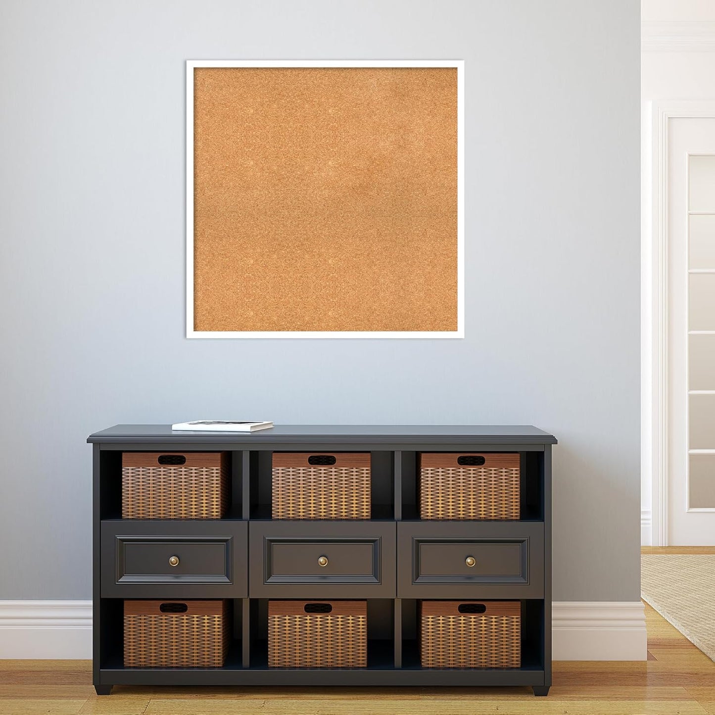 Amanti Art Natural Cork Board for Wall, 31x31 Vision Board with White Frame, Large Corkboard Office Decor for Home Organization, Modern Corkboard Pinboard to Display Items for Home Organization in