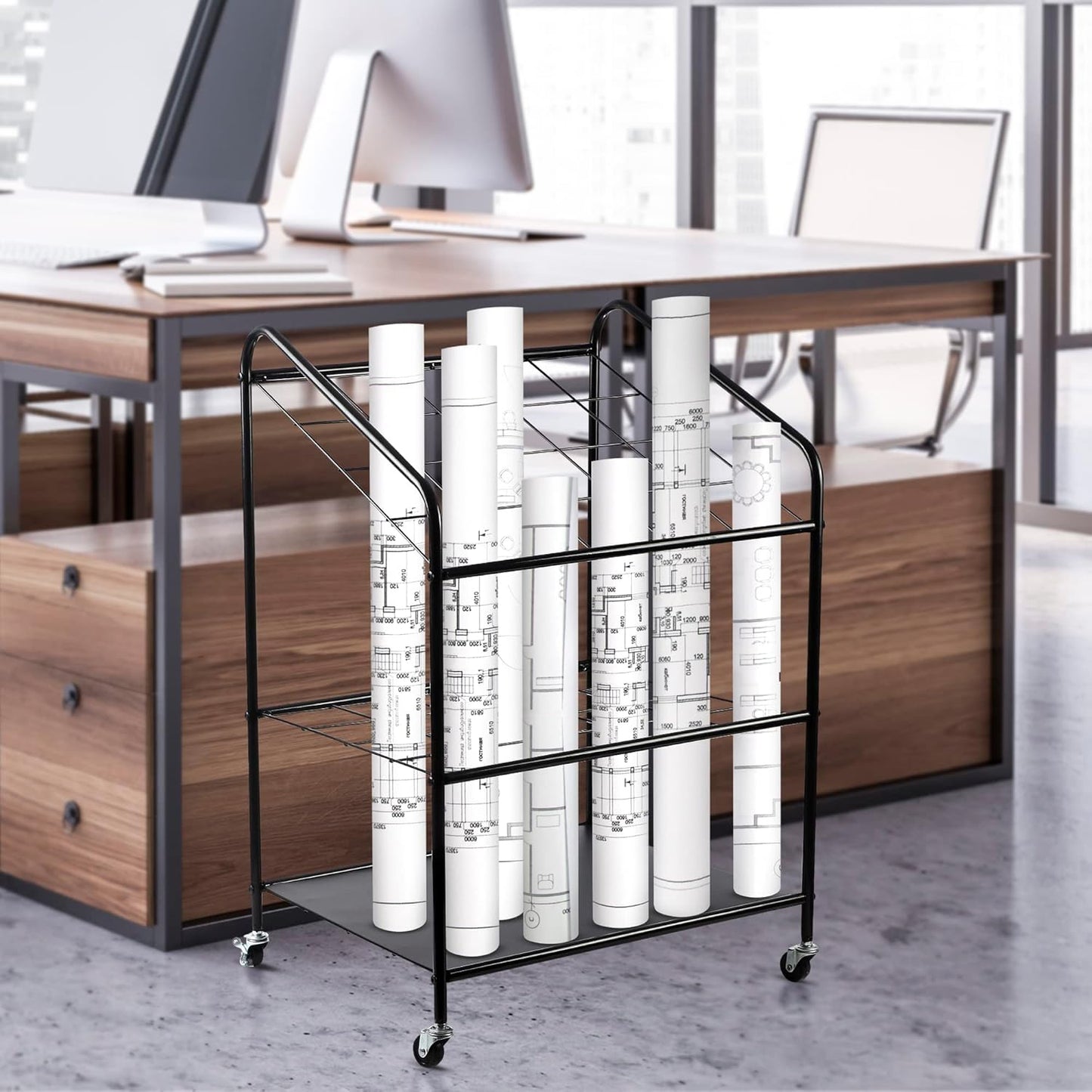 Houseables Blueprint Holder, Blueprint Storage, Construction Plan Holder, Storage Rack, Print Rack, Map Cabinet, Poster Display, Blue Print Organizer On Wheels, Architect, Paper, Tube, 20 Slot Cart
