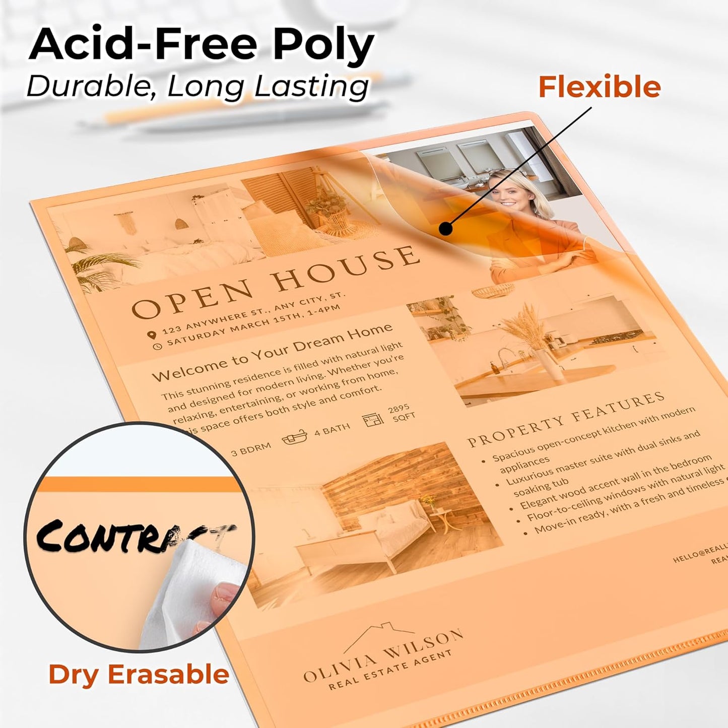 Dunwell Clear Folders for Documents, Plastic 8.5x11 File Sleeves for Document Protection, Filing, Storage, Organization (6 Pack) Colorful Folders with Pockets, Durable Letter Size Document Holder