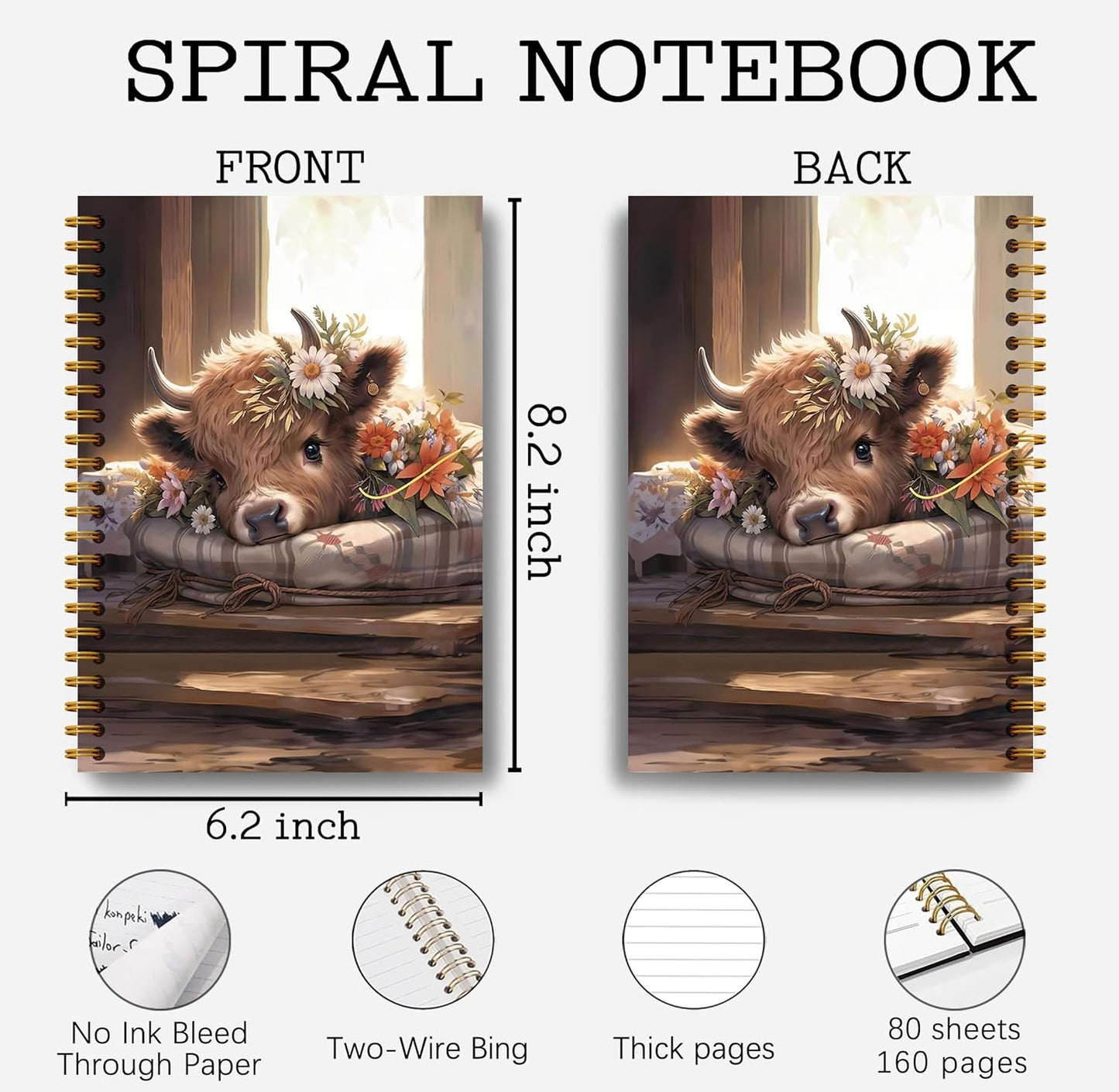 Highland Cow Notebook Journal - Spring Highland Cow Gifts, Daisy Floral Spiral Journal Notebook 5.5×8.3, Cow Gifts for Women, Cow Gifts for Cow Lovers, 164 Pages