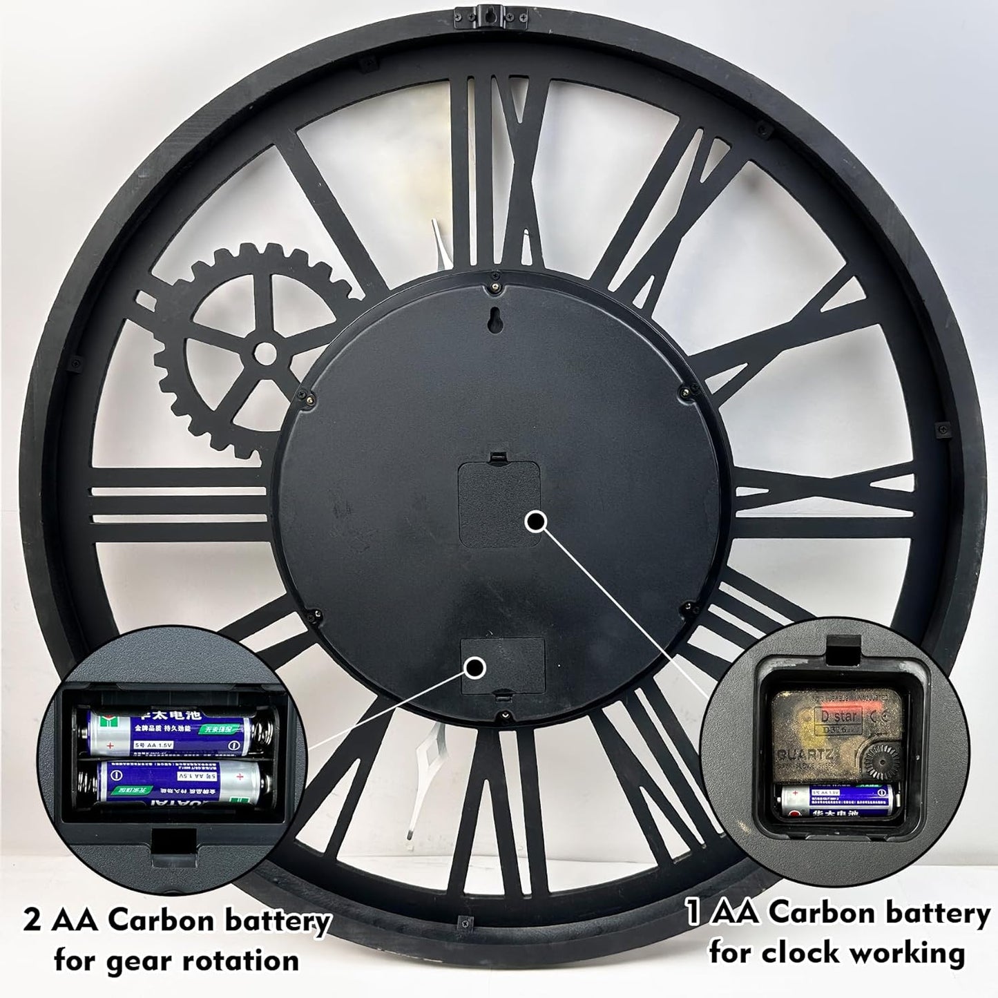 The B-Style Large Real Moving Gears Wall Clock 30 inch Rustic Retro Industrial Farmhouse Wood Clock Oversized Decorative Vintage Wall Clocks for Living Room (Drak Brown and Bronze)