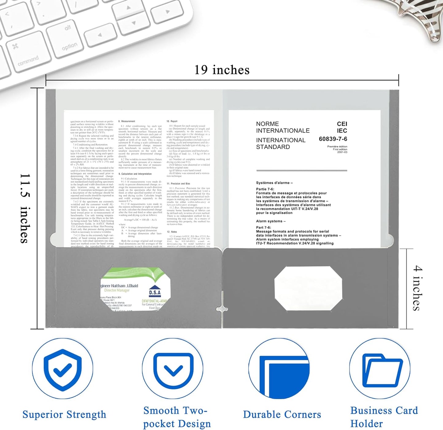 Zzrywuty File Folders with Pockets Letter Size, 50-Pack Paper Folders with Card Slot, Two Pocket Folders for School Students, Businessmen, Home and Office Workers (Grey)