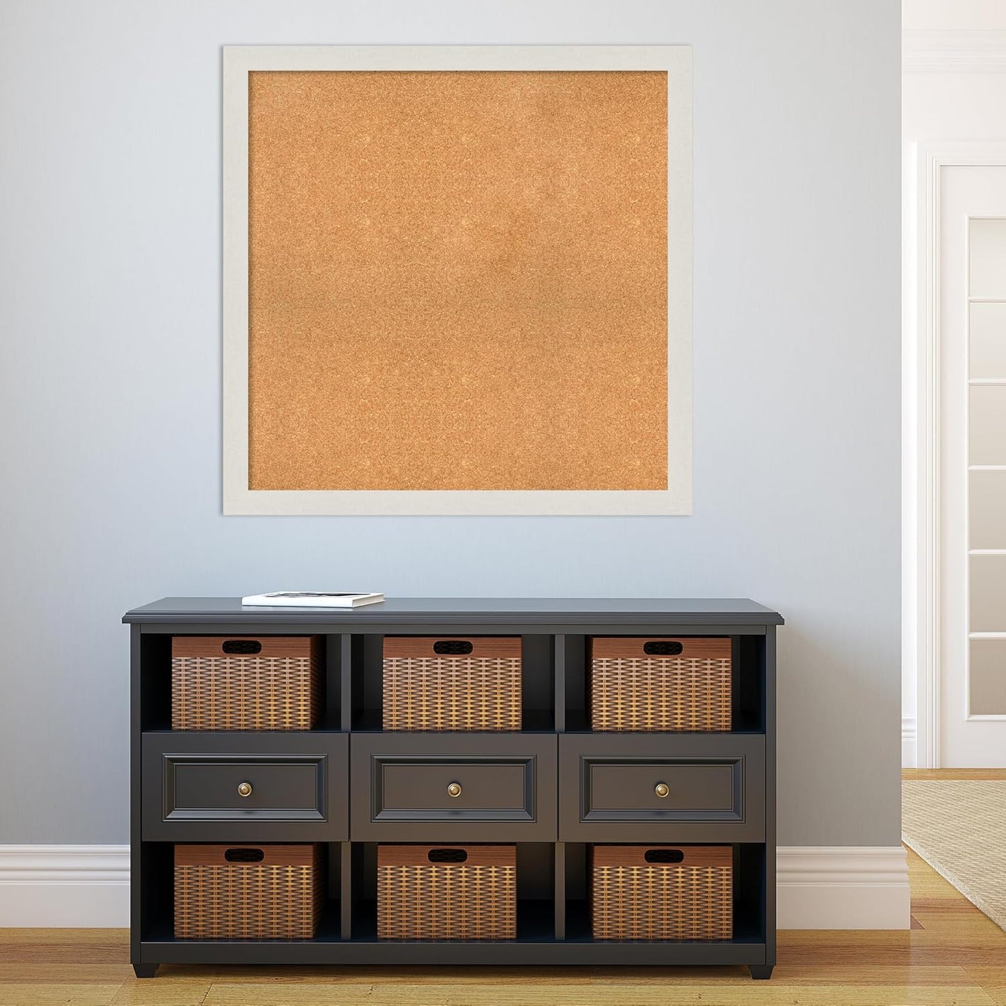 Amanti Art Natural Cork Board for Wall, 37x37 Vision Board with White Frame, Oversize Corkboard Office Decor for Home Organization, Country Rustic Corkboard Pinboard to Display Items for Home