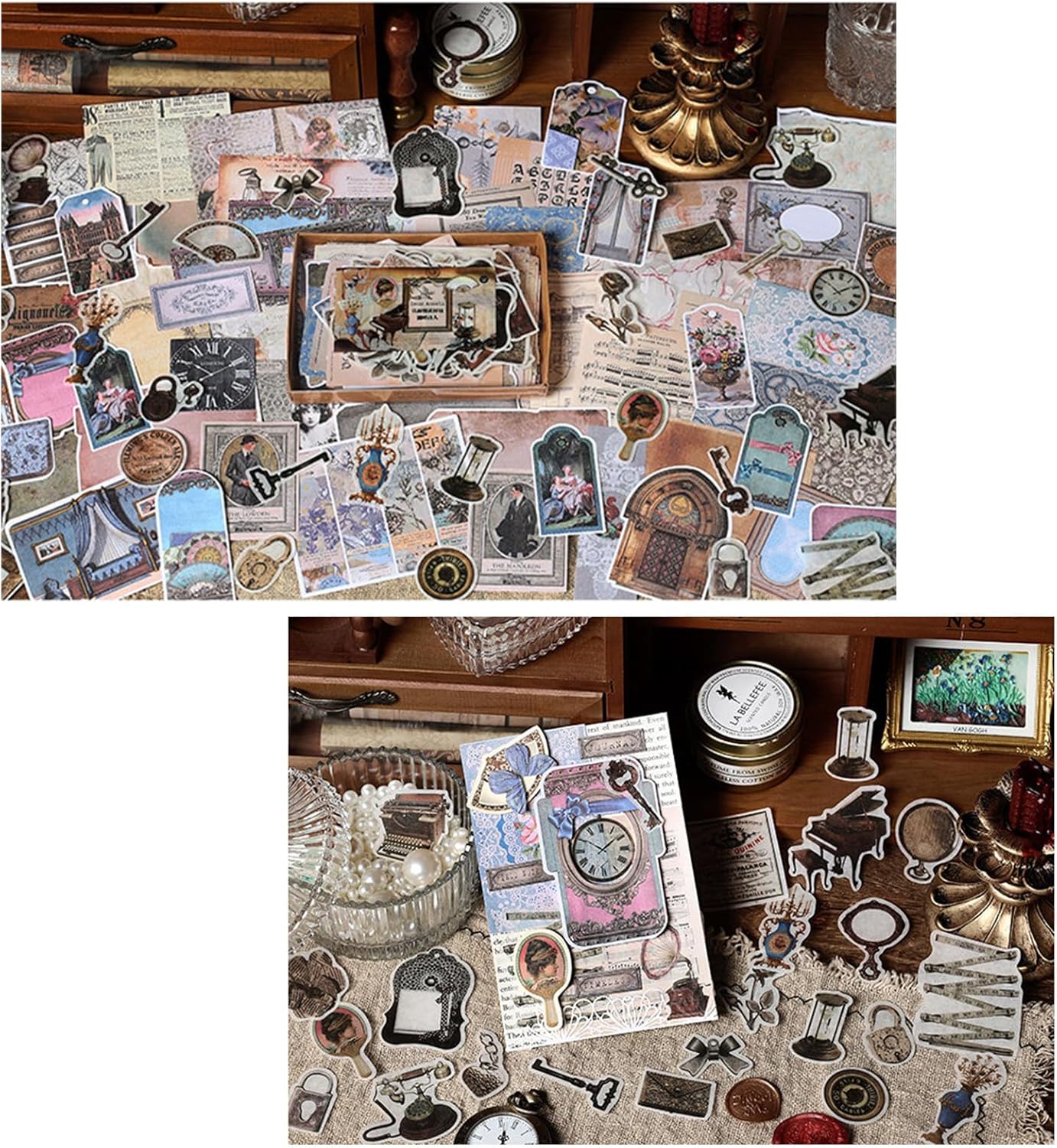 200PCS Vintage Scrapbooking Supplies Pack, Aesthetic Scrapbook Sticker Paper Art Journaling Kit for Bullet Junk Journals,Planner,Cottagecore Decor Gifts (Blue Vintage Collection)