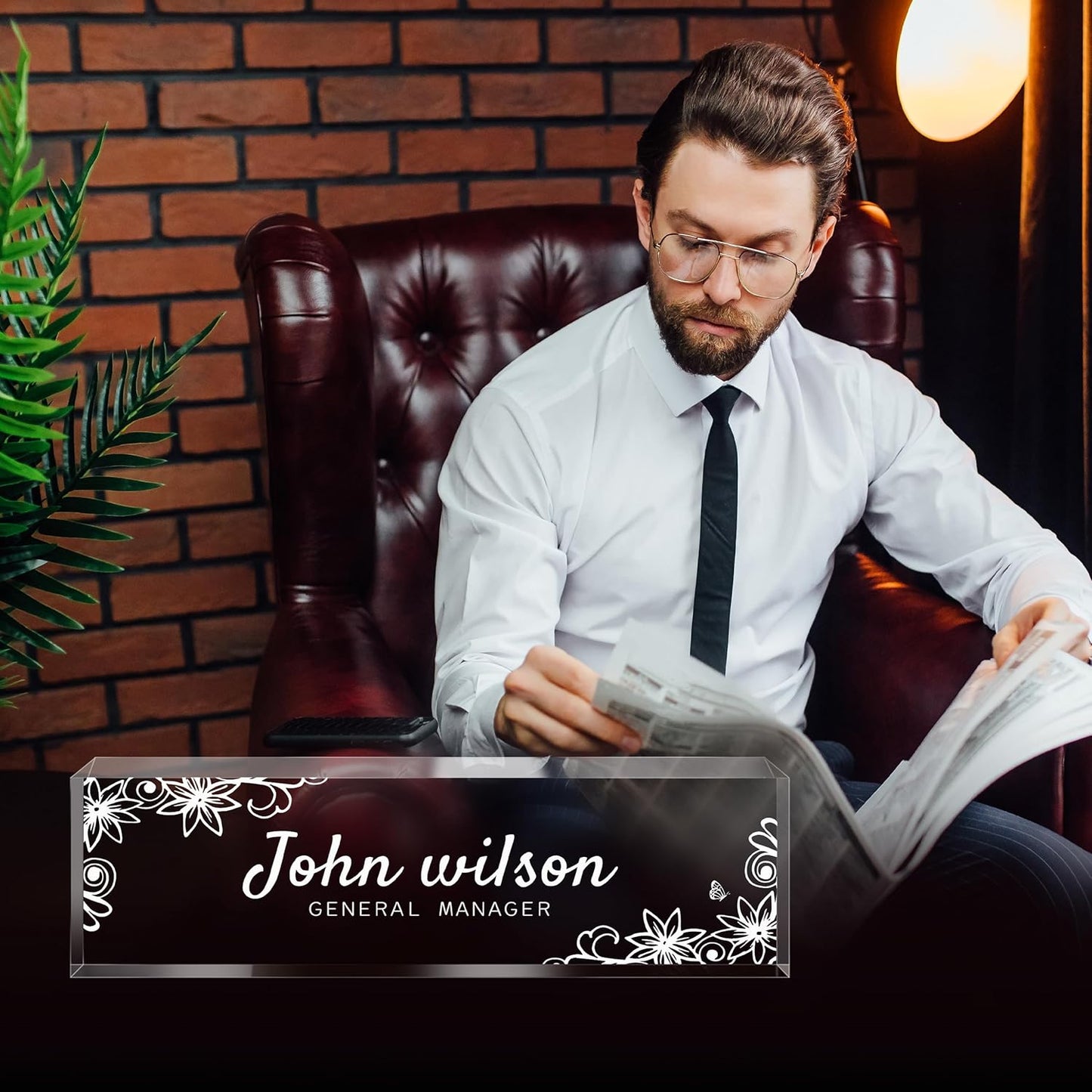 Personalized Name Plate for Desk - Custom Engraved Name Plates for Man - Boss Day Gifts for Boss - Acrylic Office Decor Appreciation Gifts for Teacher Nurse Coworker Social Worker (White Garden)