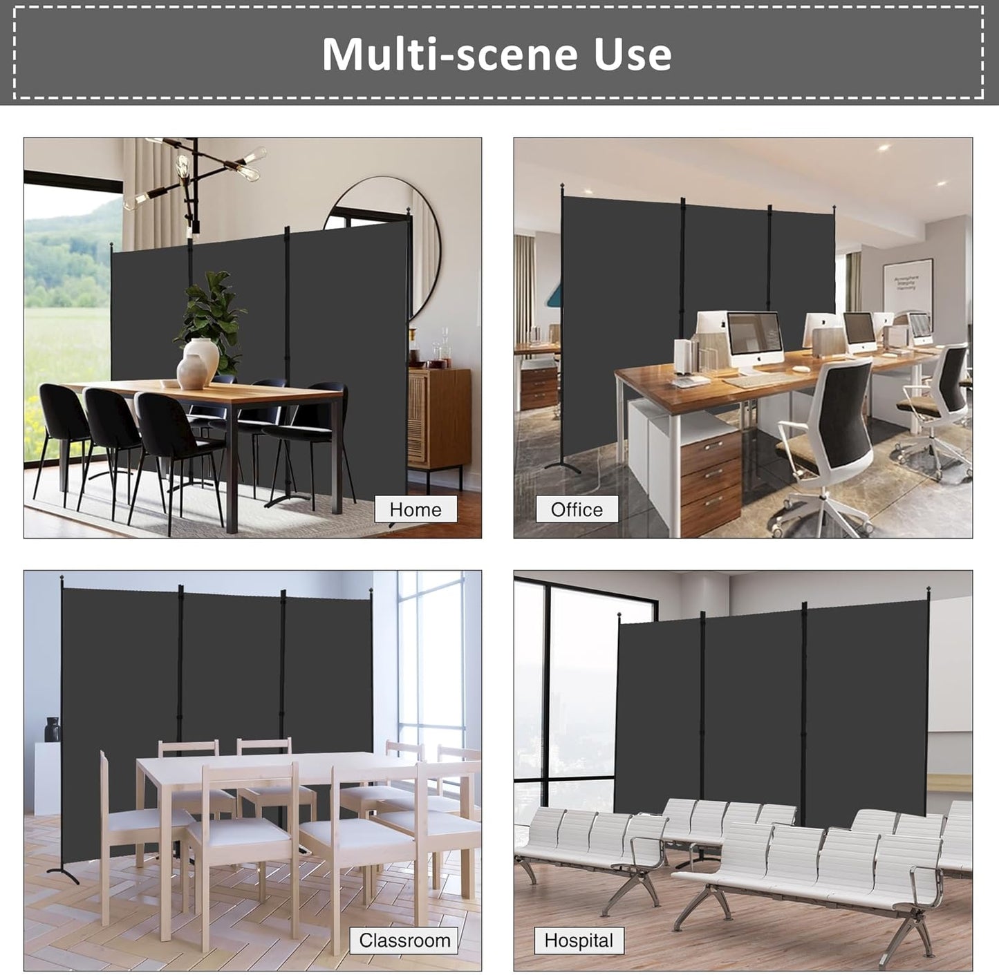 Spurgehom 3 Panel Room Divider Folding Partition Privacy Screens, Freestanding Fabric Room Panel Portable Room Partition Wall Dividers for Home Office Restaurant, 102" W X 71" H (Black)