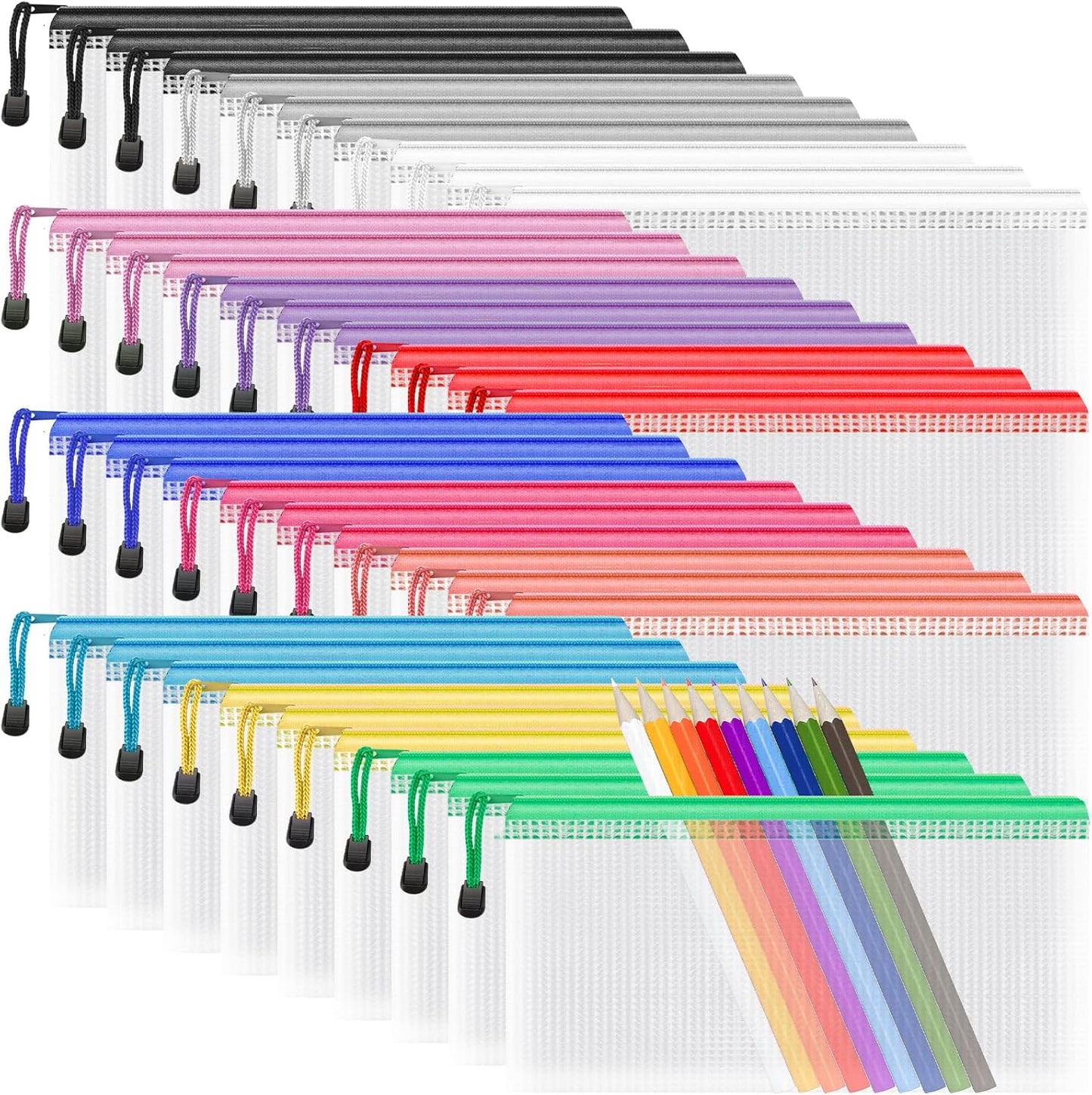 Umriox Pencil Pouches Bulk, 9.2 x 4.7 in (12 Colors, 36 Packs), Mesh Zipper Pouch Pencil Case, Small Zipper Pouches for Bill Stationary Cosmetics Travel Storage